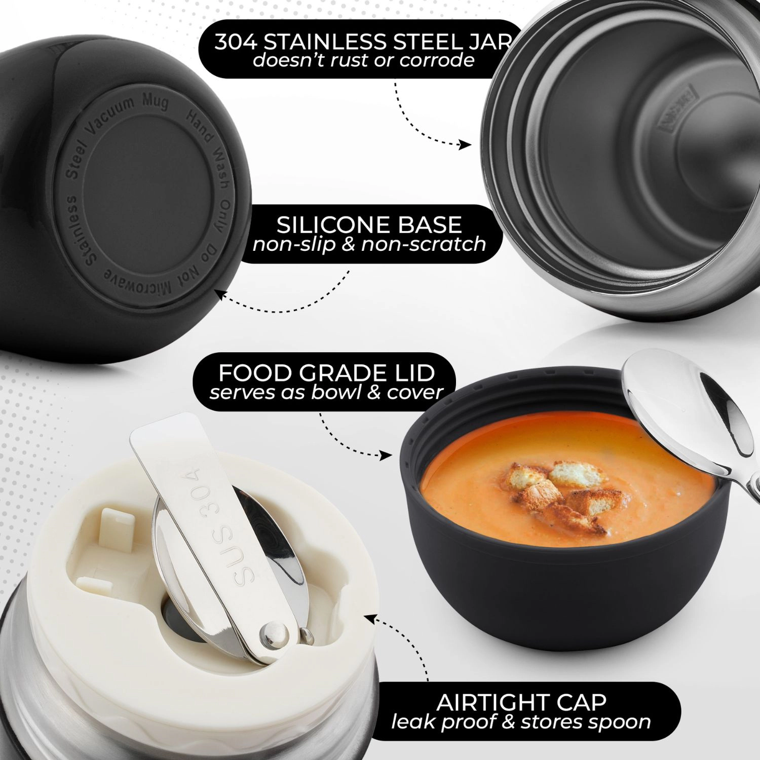 Zulay Kitchen 16oz Stainless Steel Vacuum Insulated Food Jar for Hot Foods and Soups