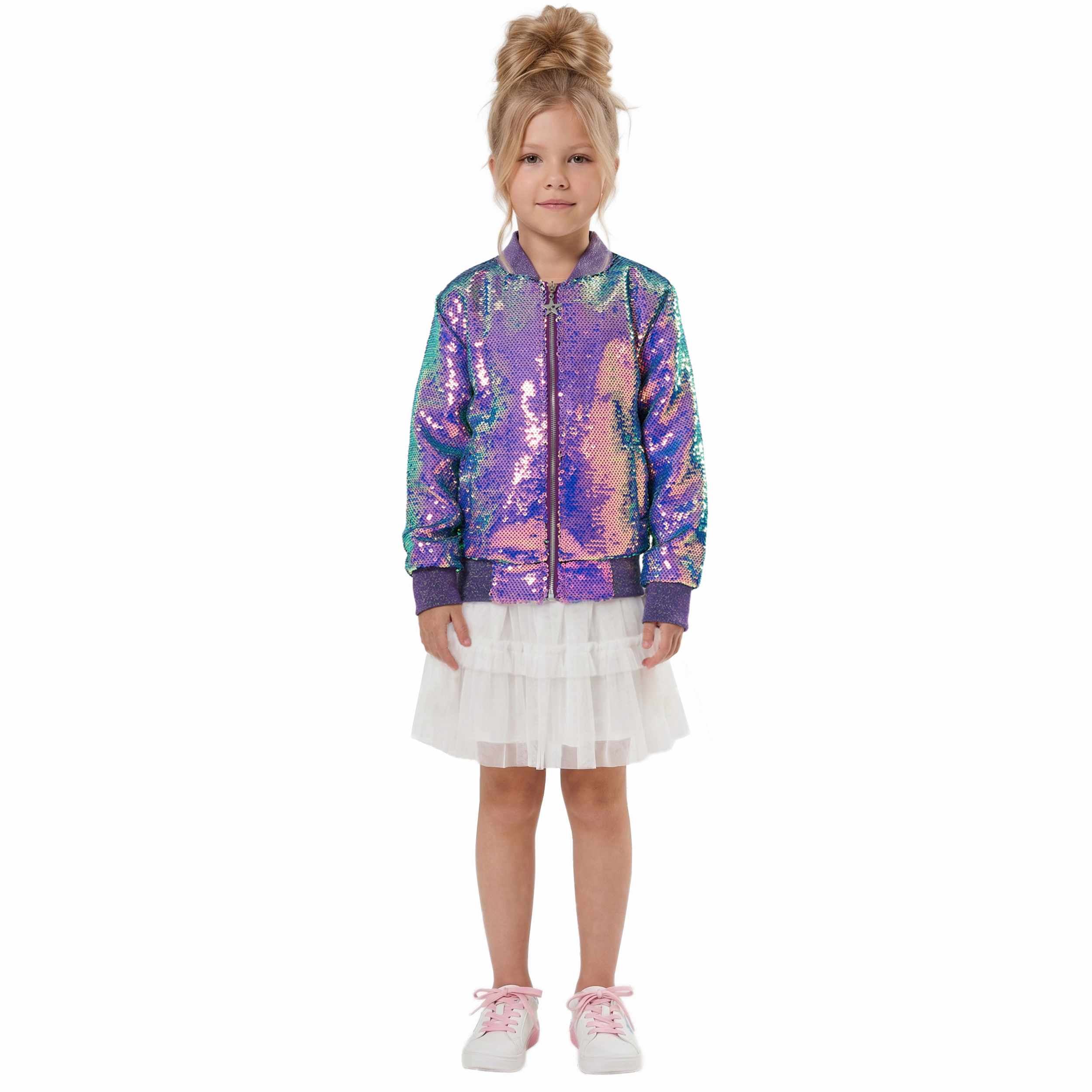 2Bunnies Girls' Mermaid Iridescent Sequin Bomber Jacket
