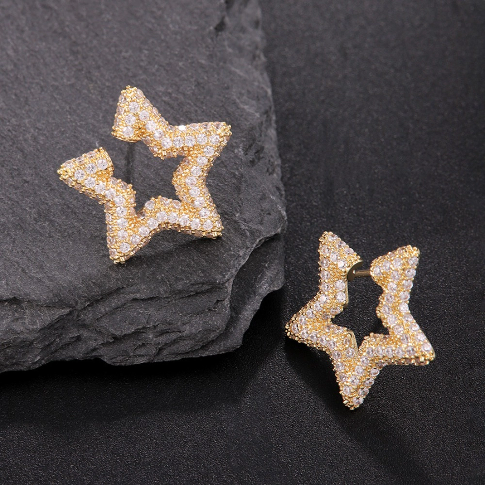 Pave Cubic Zirconia Hollow Star Stud Earring