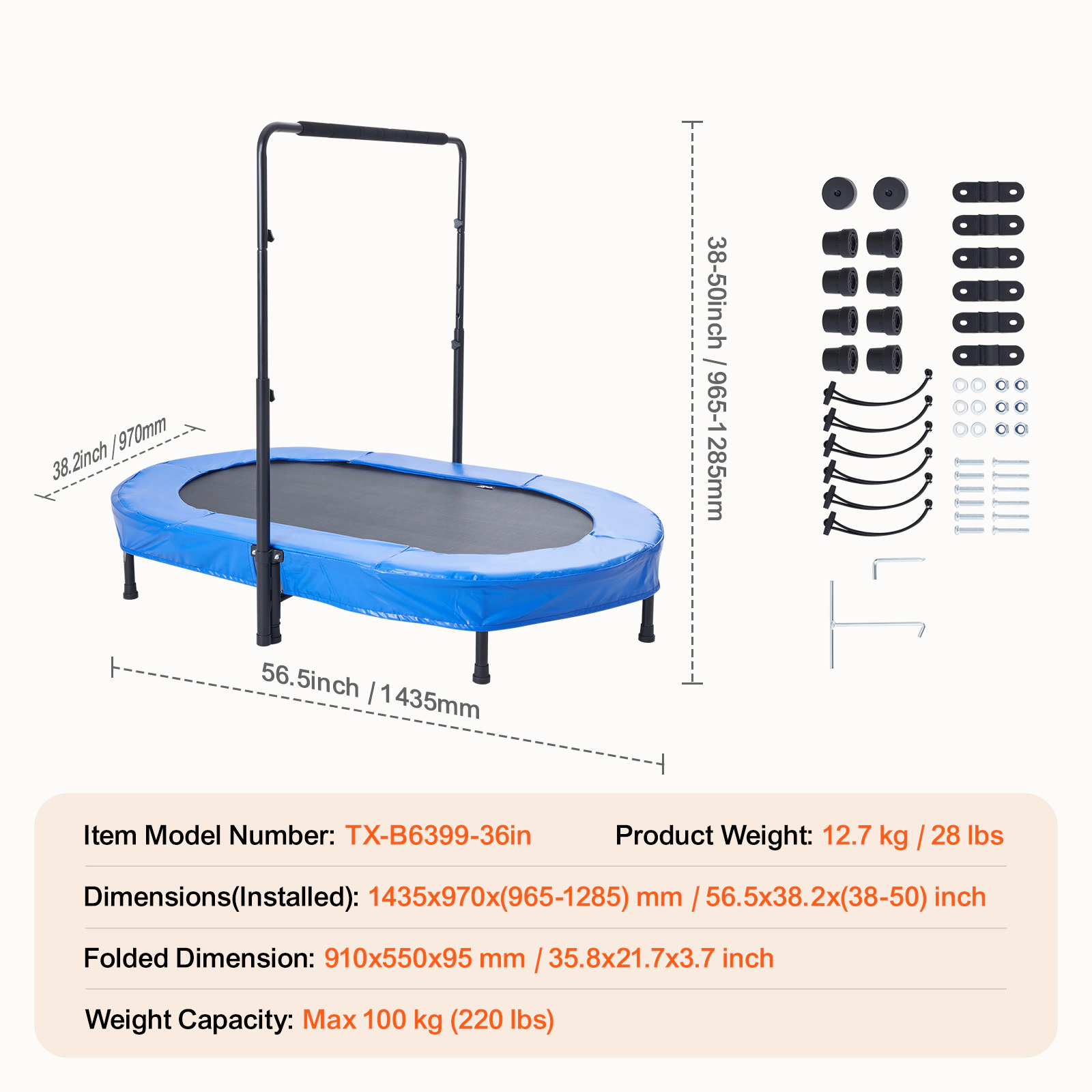 HONGGE Kids Trampoline Indoor Outdoor Trampoline Foldable Mini Trampoline with Handle Rebounder Trampoline for Toddlers