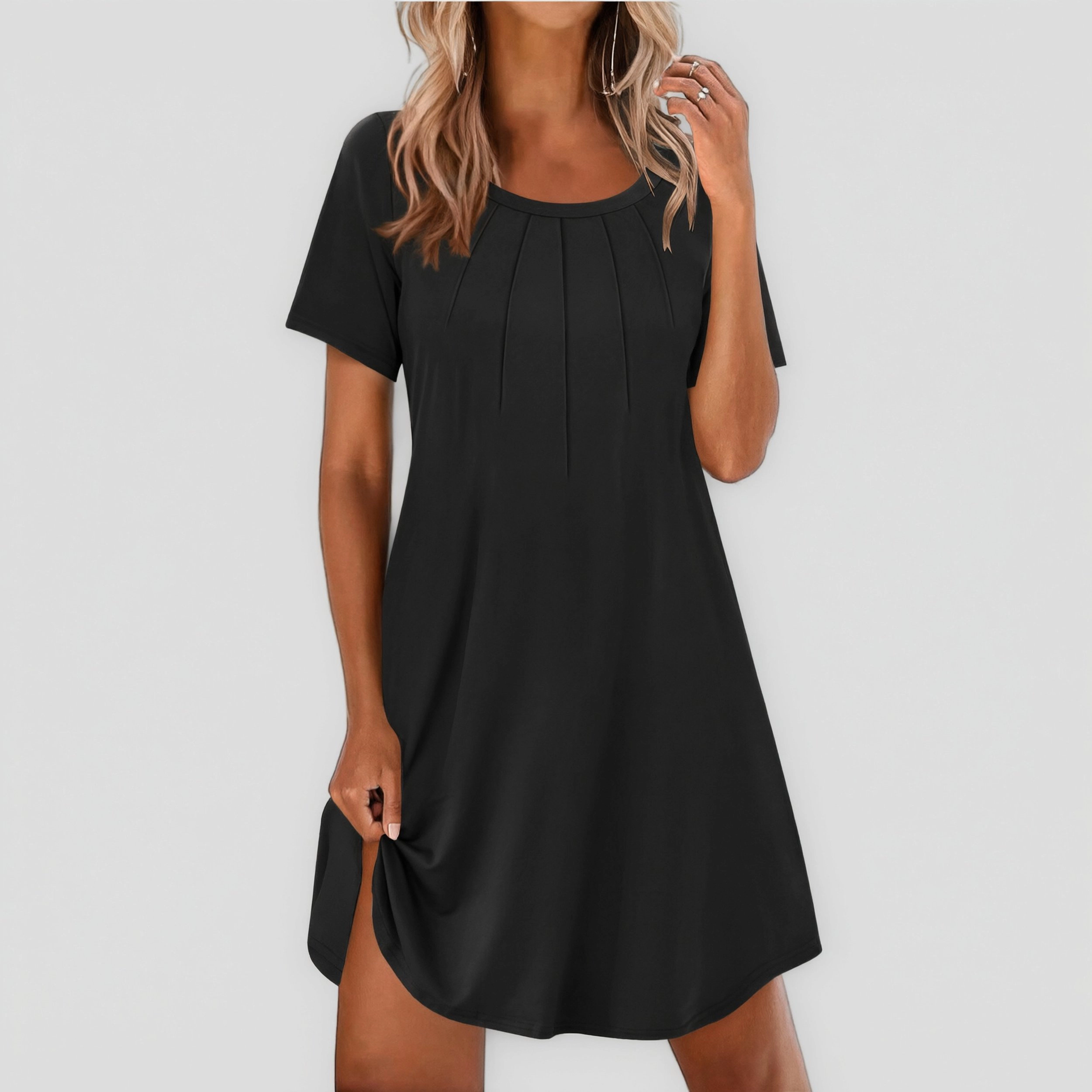 Ekouaer Nightgowns for Women Pleated Nightshirts Short Sleeve Sleepshirts Crew Neck Sleepwear Soft
