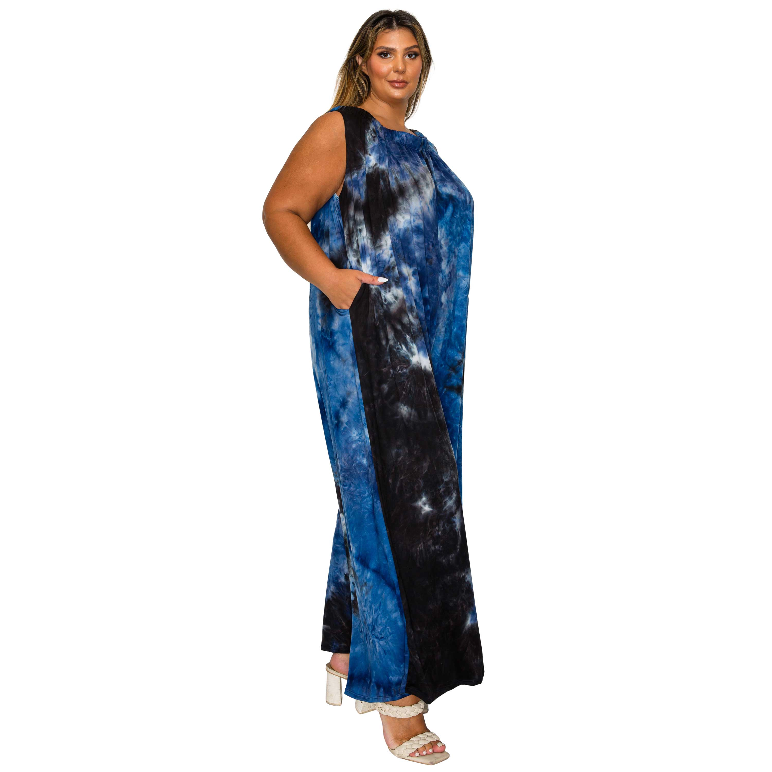L I V D Women's Plus Pax Tie Dye Pocket Jumpsuit