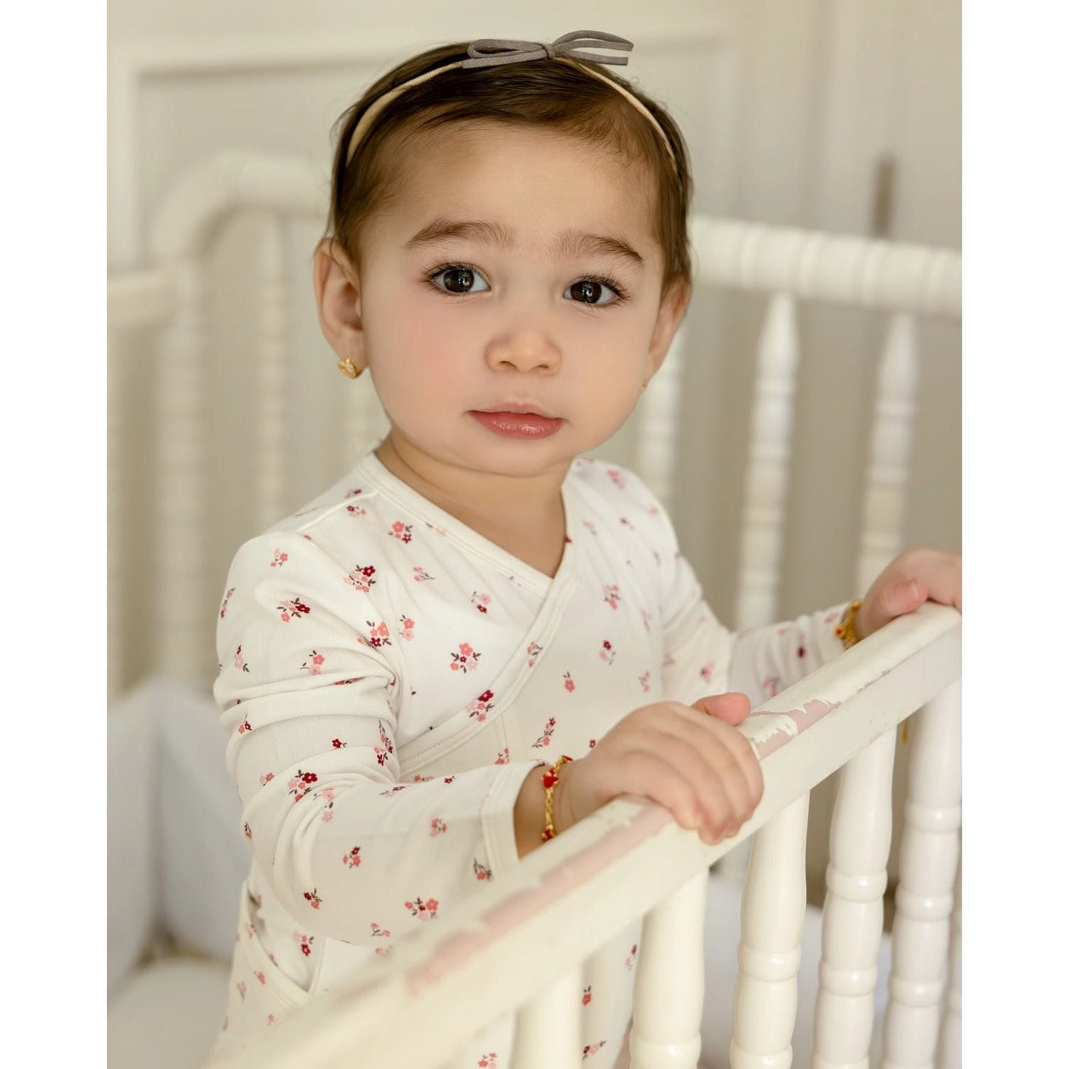 MeMoi Baby Girls "Blissful Blossoms" Crossover Neckline Footie