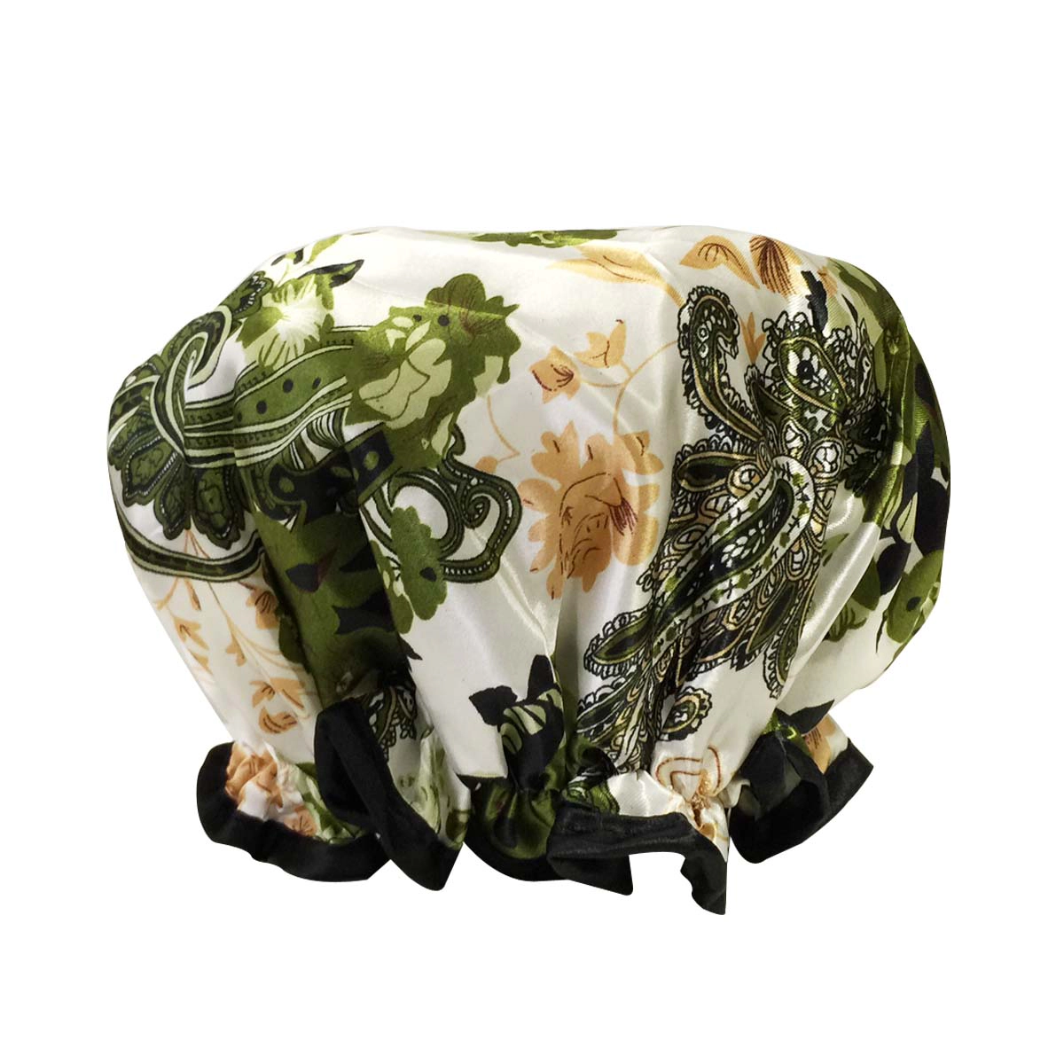 Wrapables Women's Trendy Satin Shower Cap, Paisley Foliage