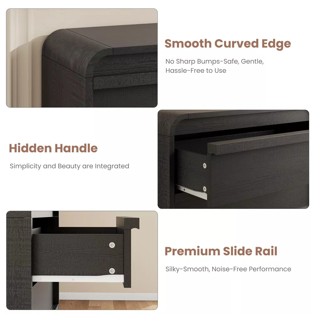 Arched 5 Drawer Wood Dresser with Curved Profile, Modern Storage Chest