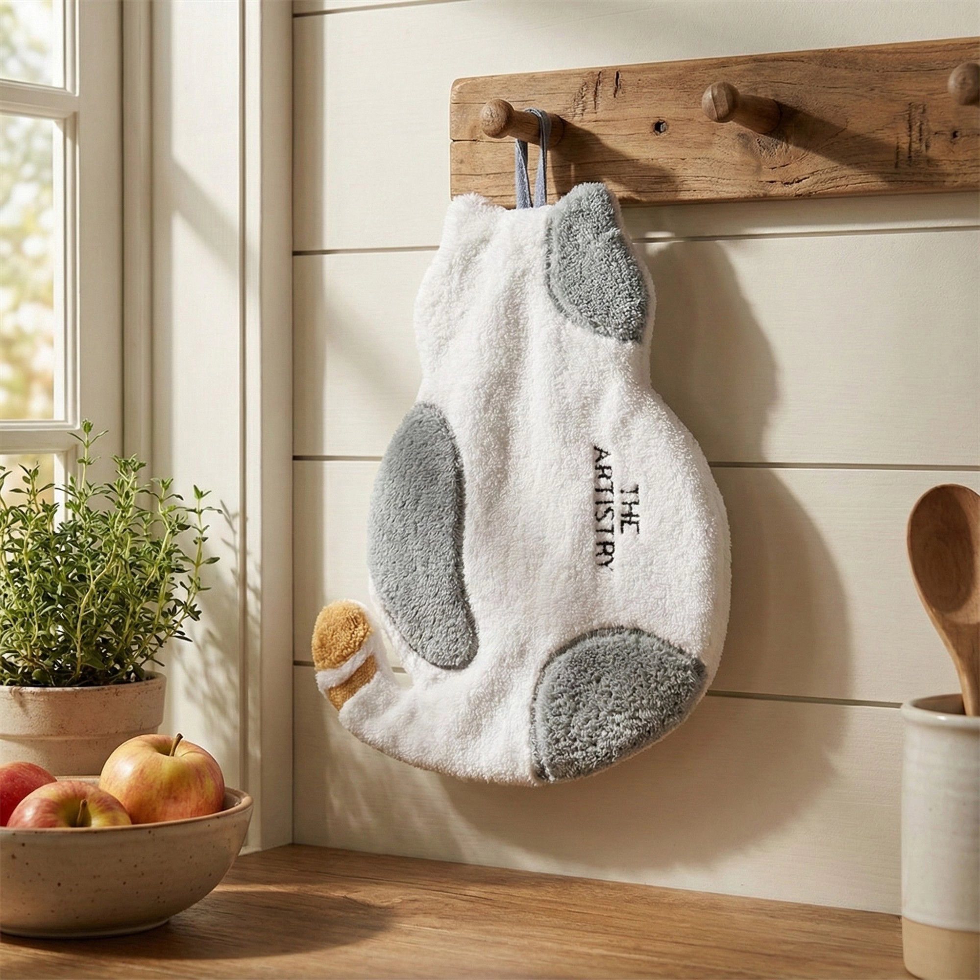 Alilang Women Soft Absorbent Hanging Hand Towel with Cat Shape Reusable Cleaning Cloth