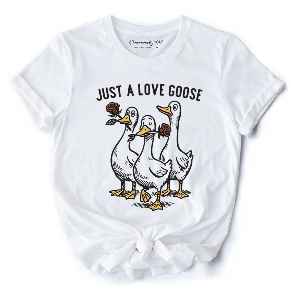 OrnamentallyYou Womens Just A Love Goose Quirky Valentine T-Shirt