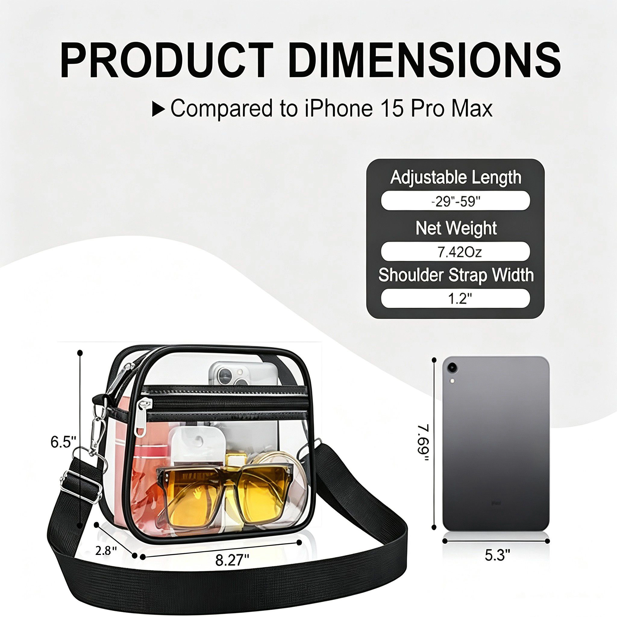 Alilang Women's Clear Stadium Crossbody Bag with Front Zipper Pocket, Adjustable Strap and Medium Transparent Design