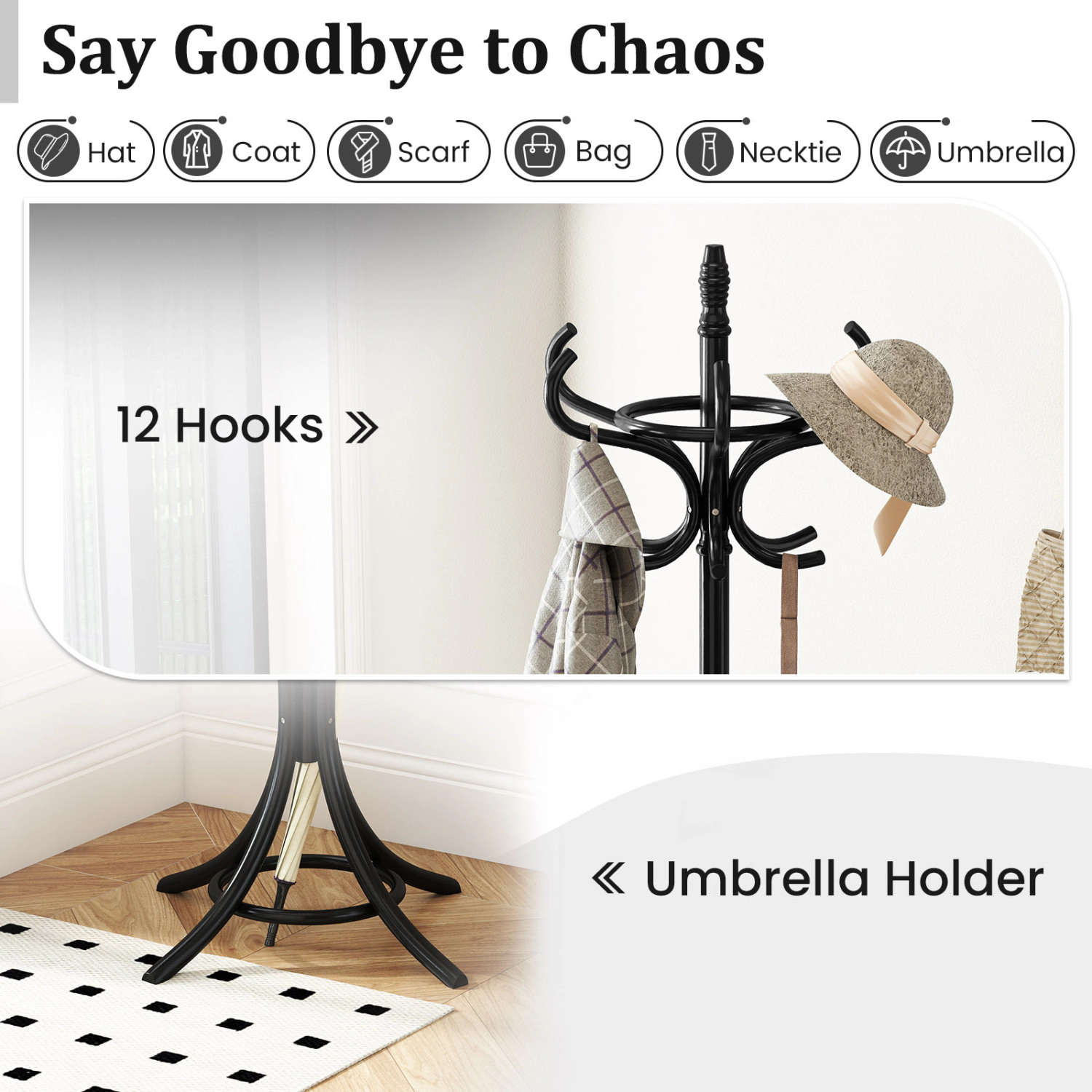 Hivvago Wooden Coat and Hat Stand with Umbrella Base