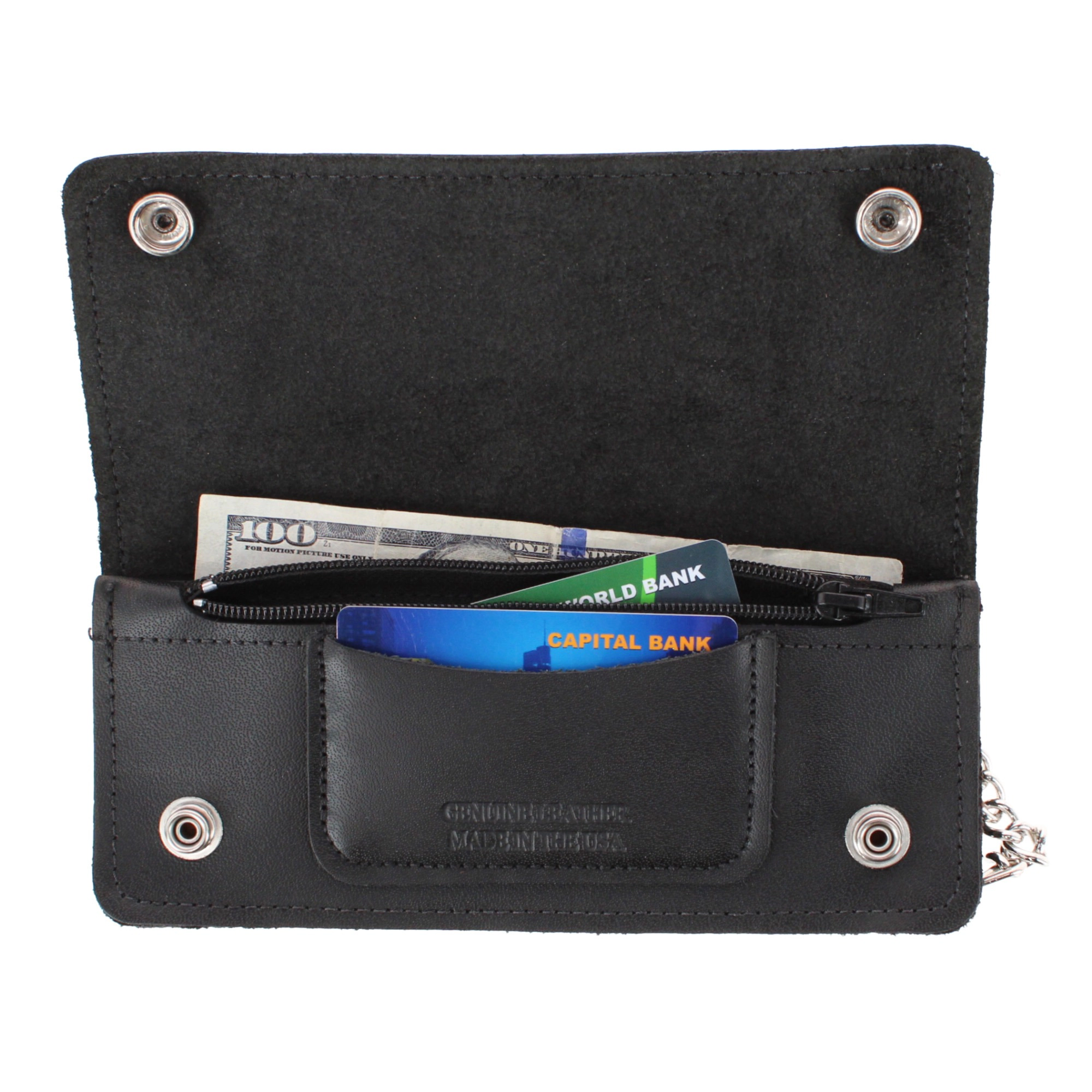 CTM Men's  Leather Chain Wallet Buffalo Nickel Snaps