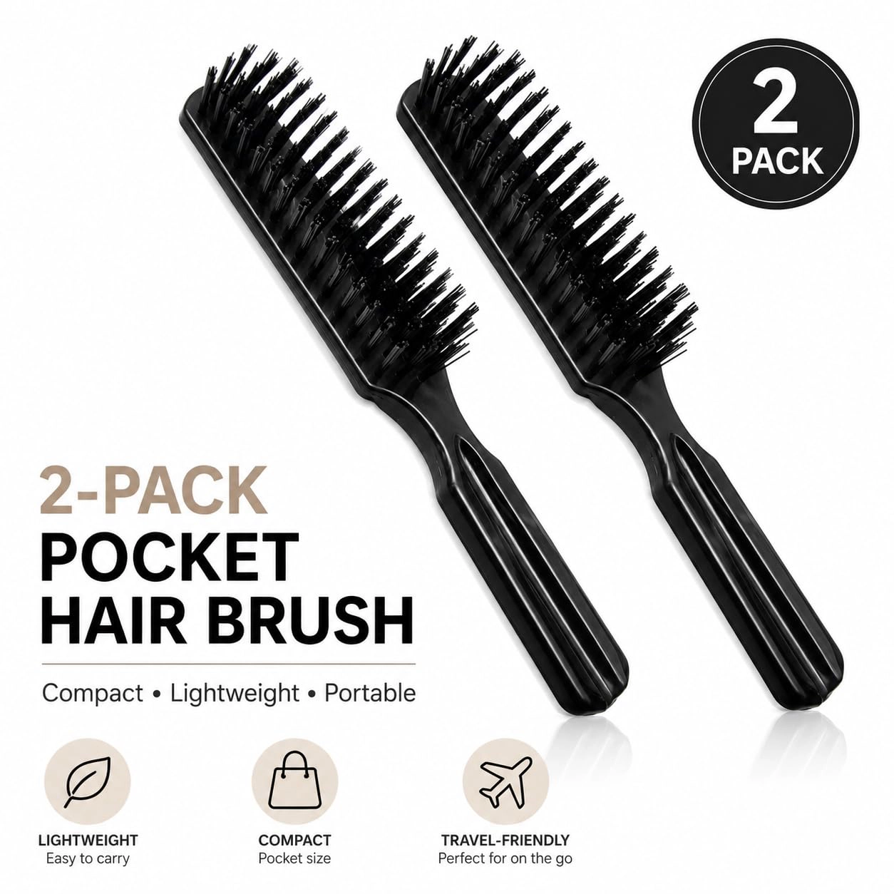 Prism Edge Unisex 2 Pack Bristle Hair Brush Set Black