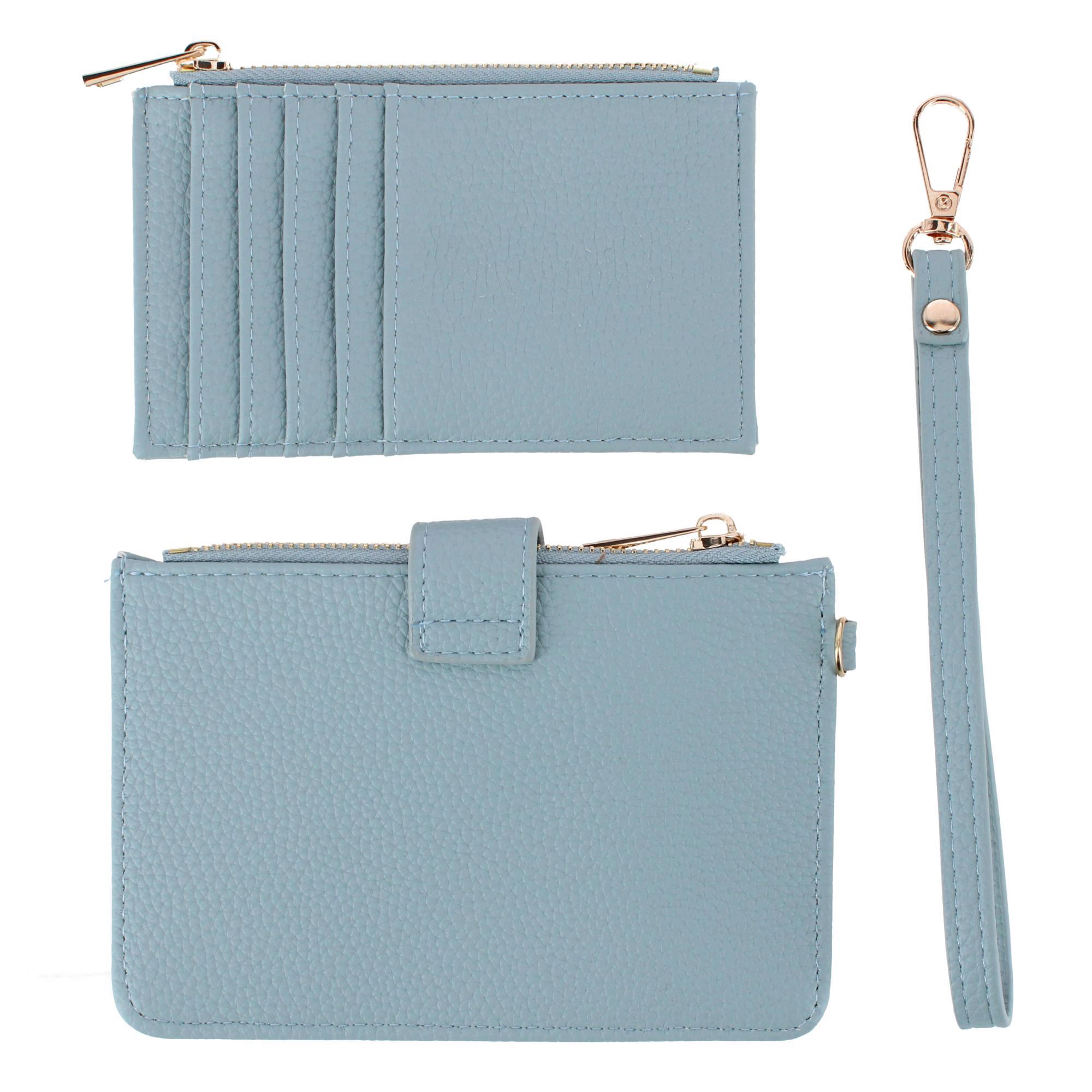 CTM® Women's Premium Faux Leather Solid Color Card Case Wristlet