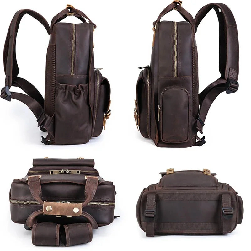 Steel Horse Leather Unisex The Gaetano | Large Leather Backpack Camera Bag with Tripod Holder
