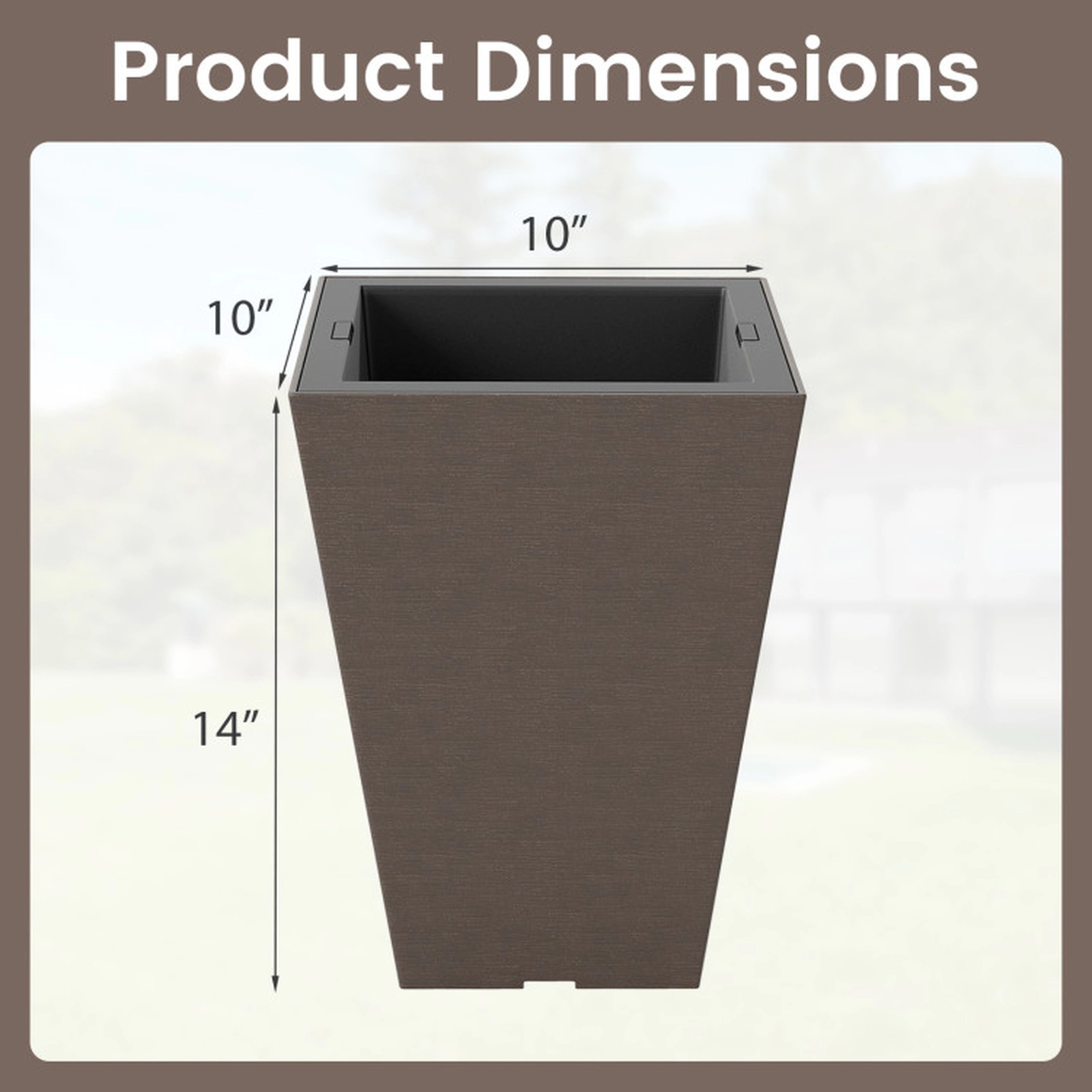 SUGIFT Set of 2 Brown Square Tapered Planters with Removable Inner Bucket 10-in W 10-in D 14-in H