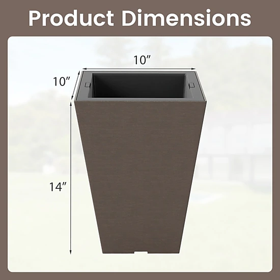 SUGIFT Set of 2 Brown Square Tapered Planters with Removable Inner Bucket 10-in W 10-in D 14-in H