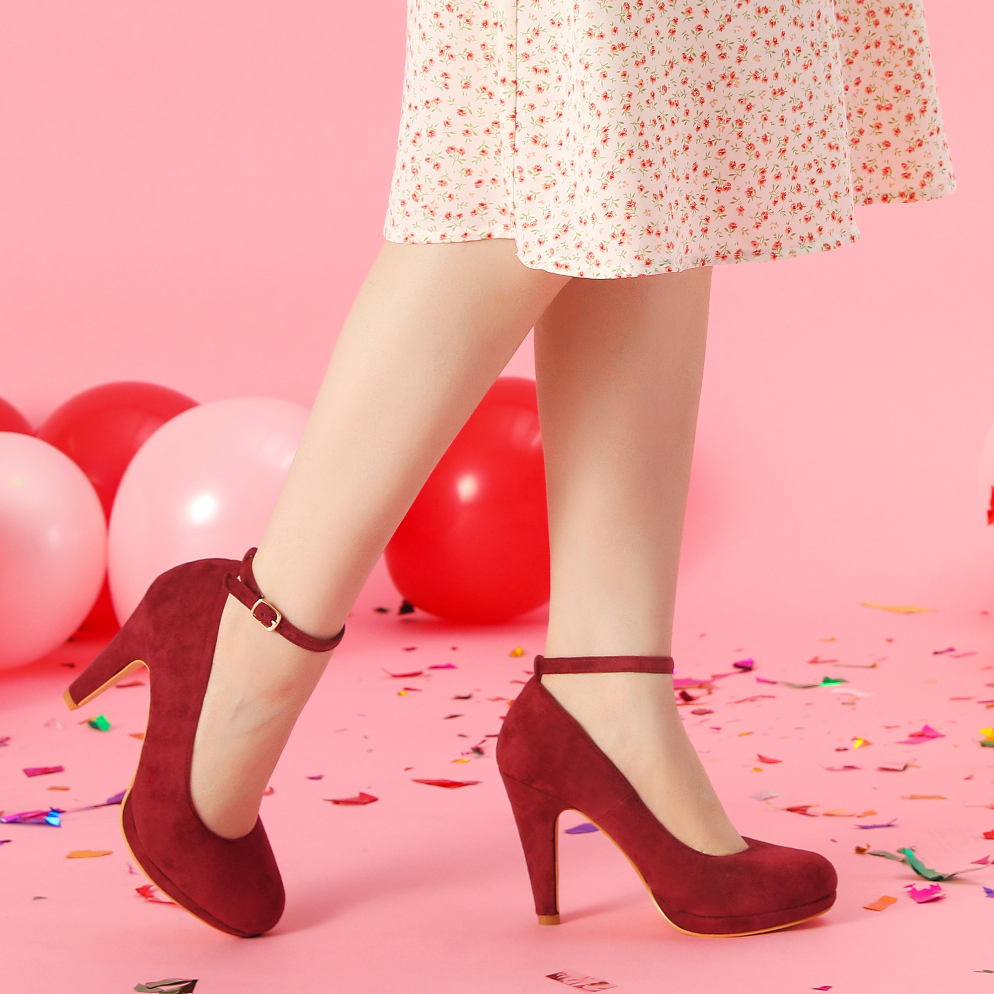 BLISSFUL STEP Women Chunky Heel Round Toe Mary Jane Pumps