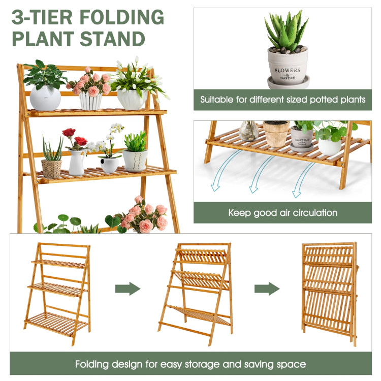 Hivvago 3-Tier Bamboo Fold able Plant Stand with Display Shelf Rack