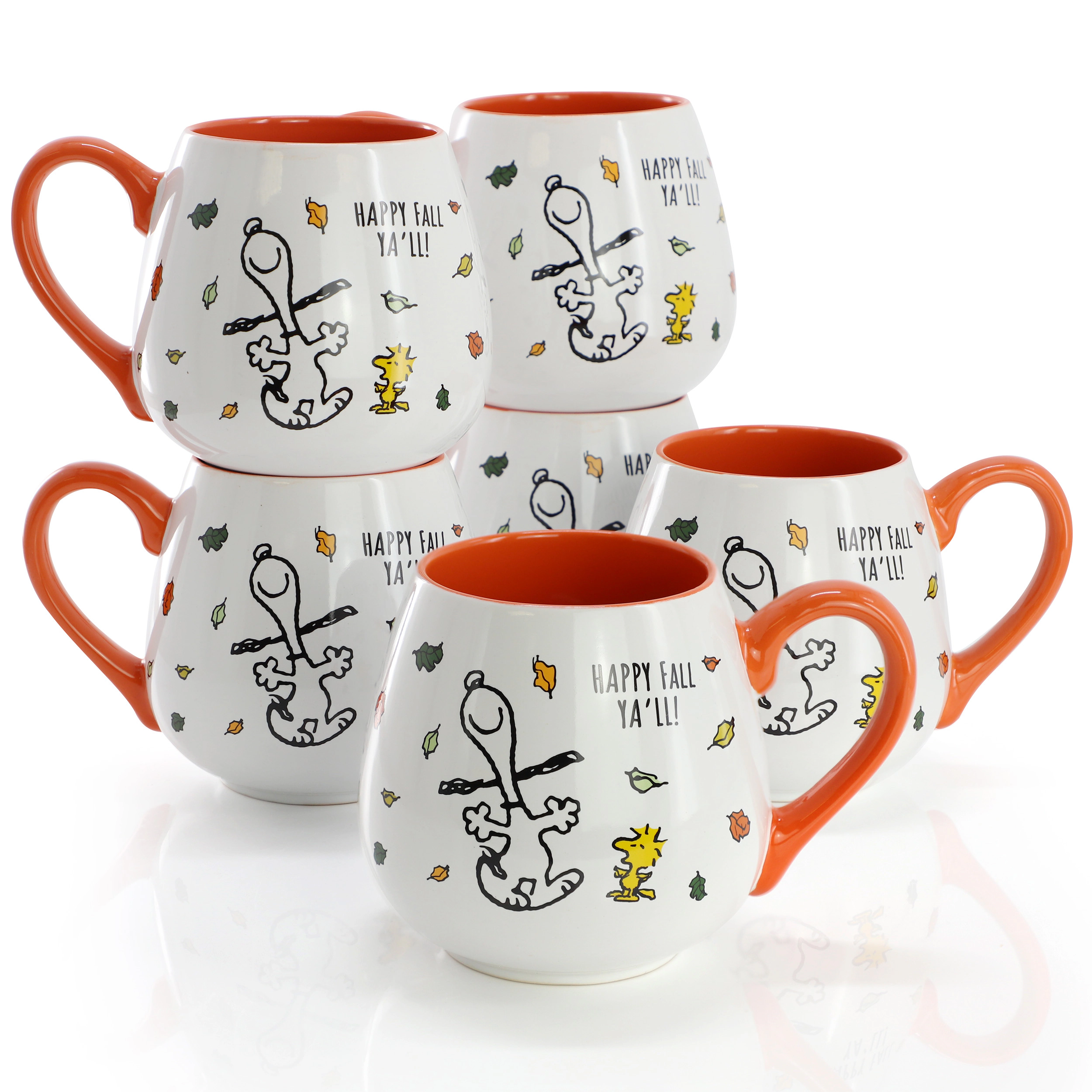 Peanuts Happy Fall Ya'll 20 Ounce 6 Piece Stoneware Mug Set in Orange