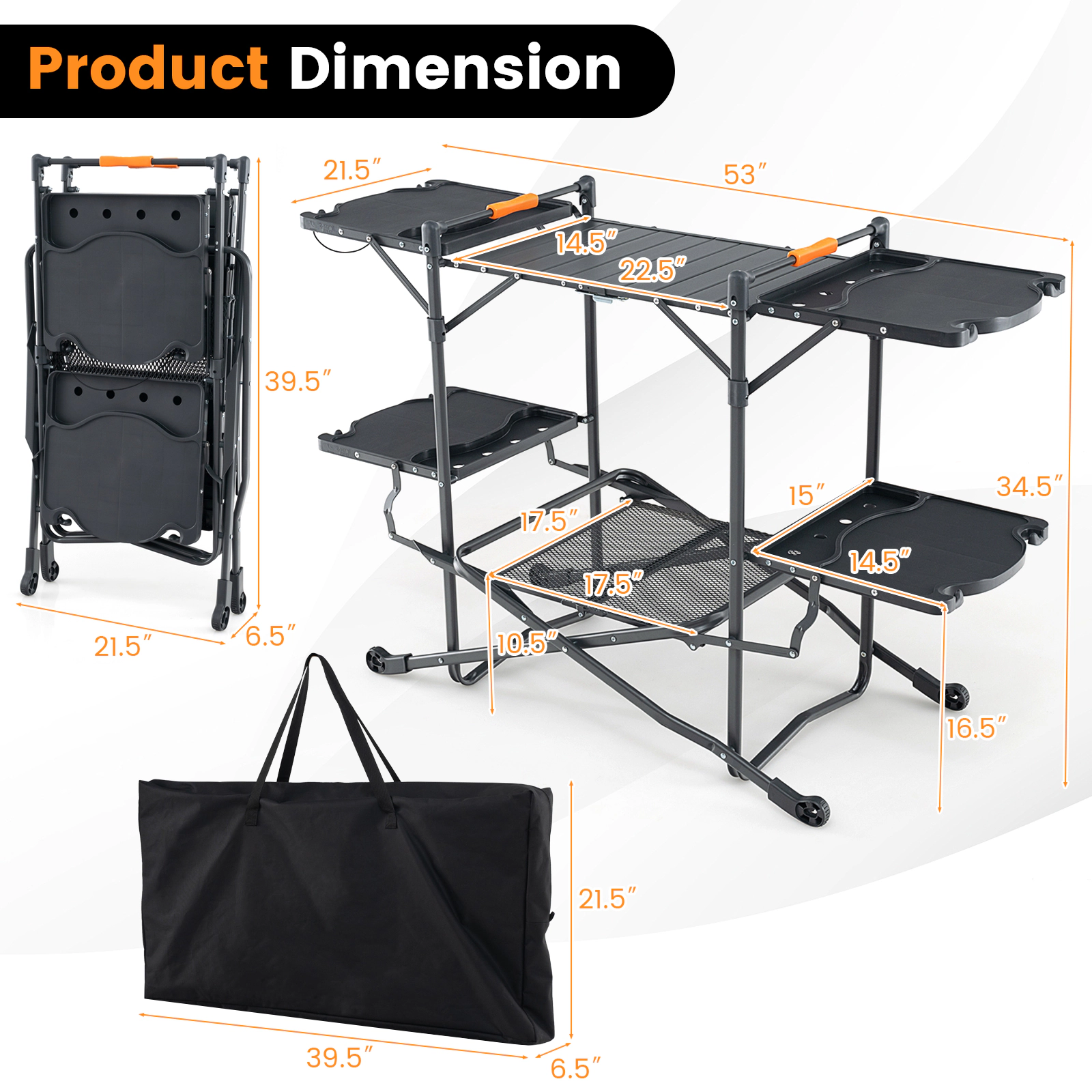 SUGIFT Folding Outdoor Cook Station, Heat-Resistant Aluminum Tabletop, 4 Side Tables and Storage Rack