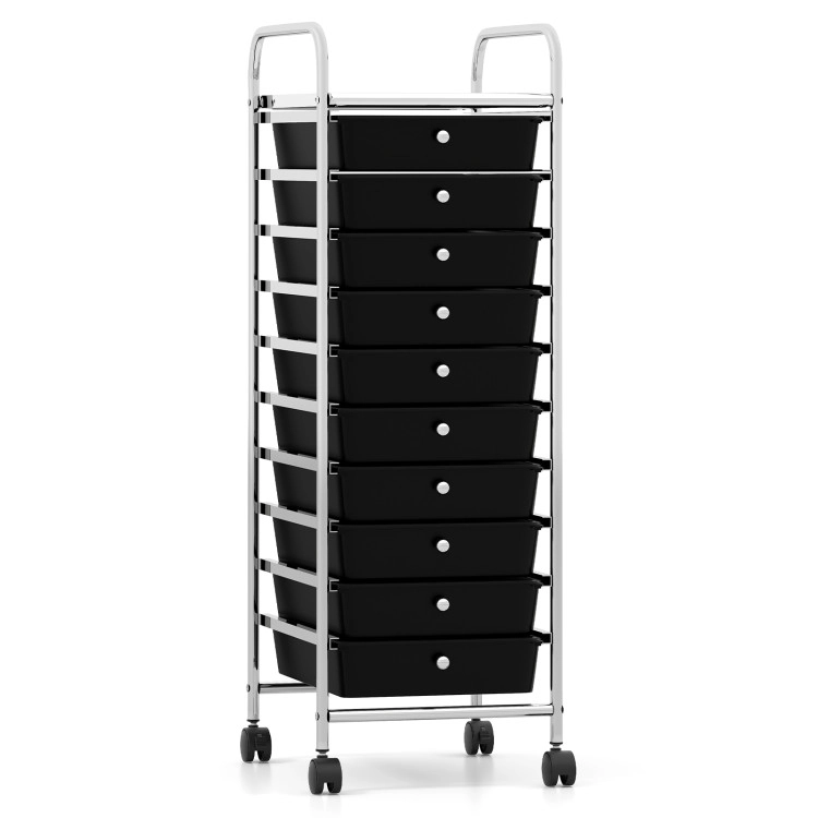 Hivvago 10-Drawer Rolling Storage Cart with Metal Frame and Lockable Universal Wheels