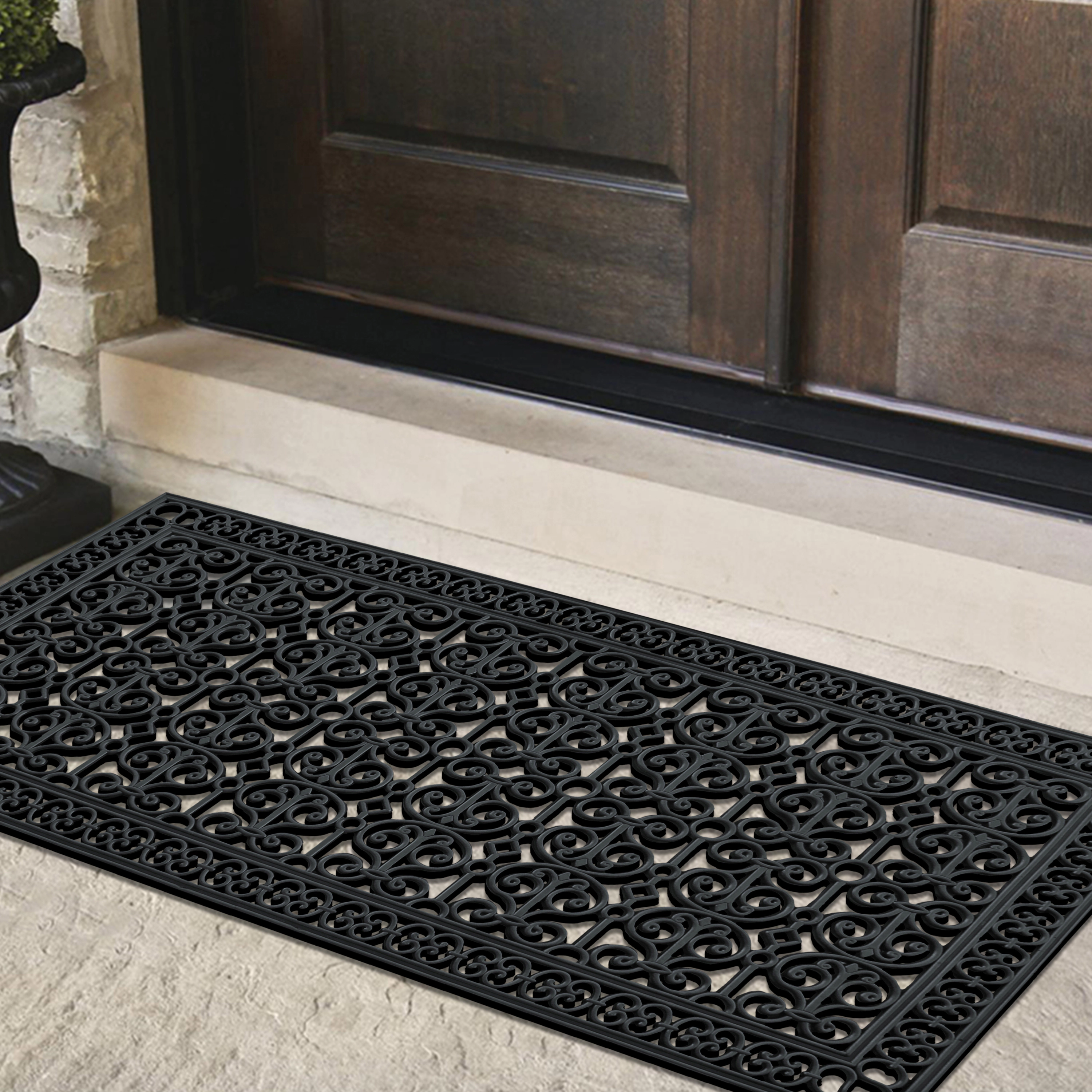 A1 Home Collection 34 lb Heavy Duty Rubber Doormat Non-Slip Outdoor Dirt Scraper Mat, Black Estate, 36 x 72 Inches