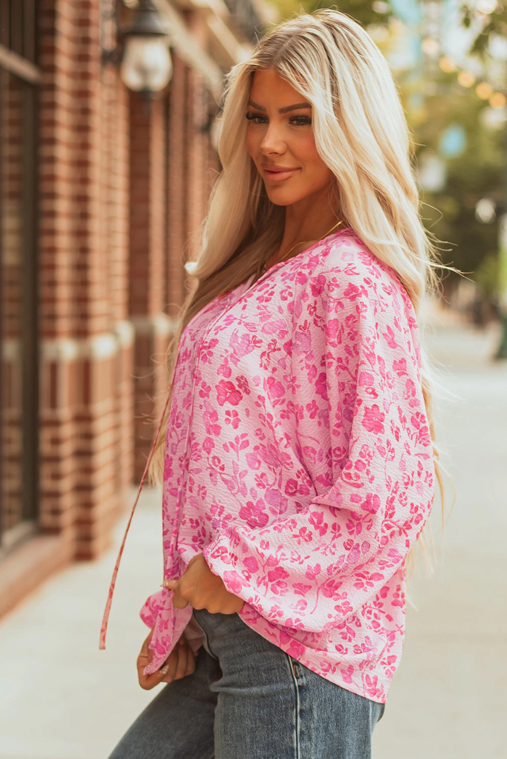 Threaded Pear Women's Adalyn Floral Puff Sleeve Lightweight Blouse