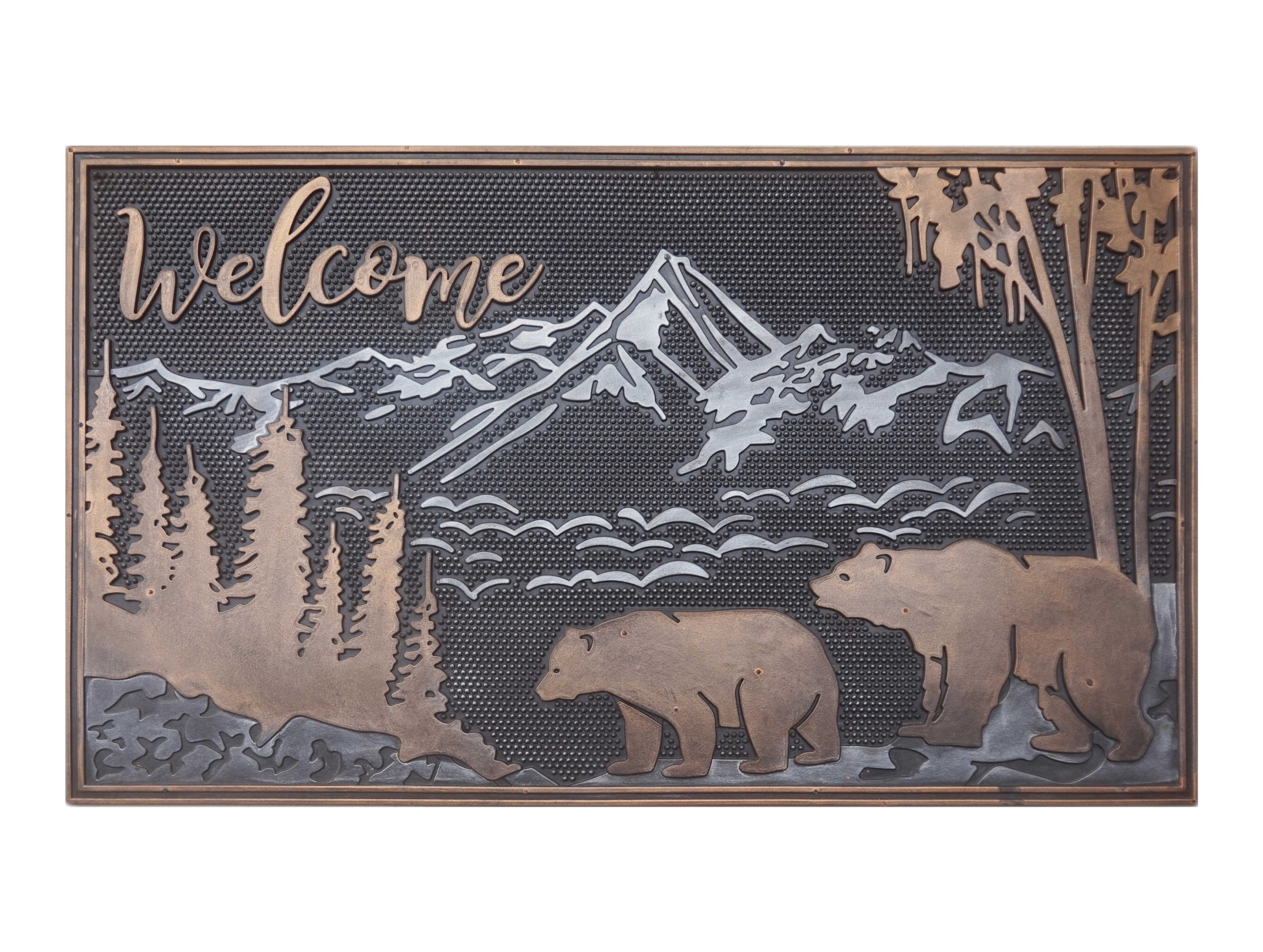 A1 Home Collections Forest Bear Bronze Rubber Welcome Doormat Non-Slip Indoor Outdoor Entry Mat 18 x 30 In