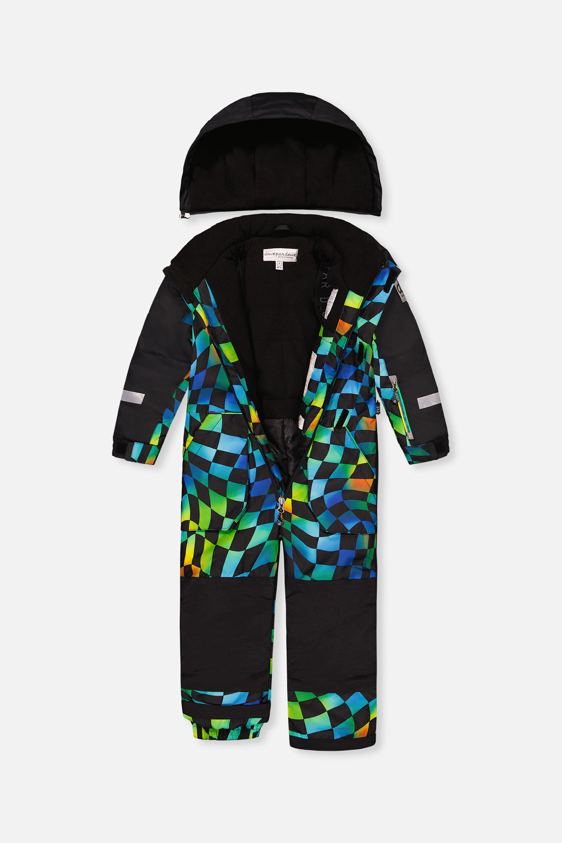 Deux par Boys Checkered Print One Piece Play Snowsuit with Detachable Hood