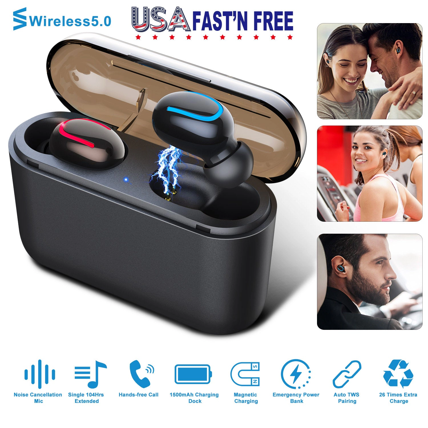 GBruno Wireless 5.0 Earbuds With Charging Dock