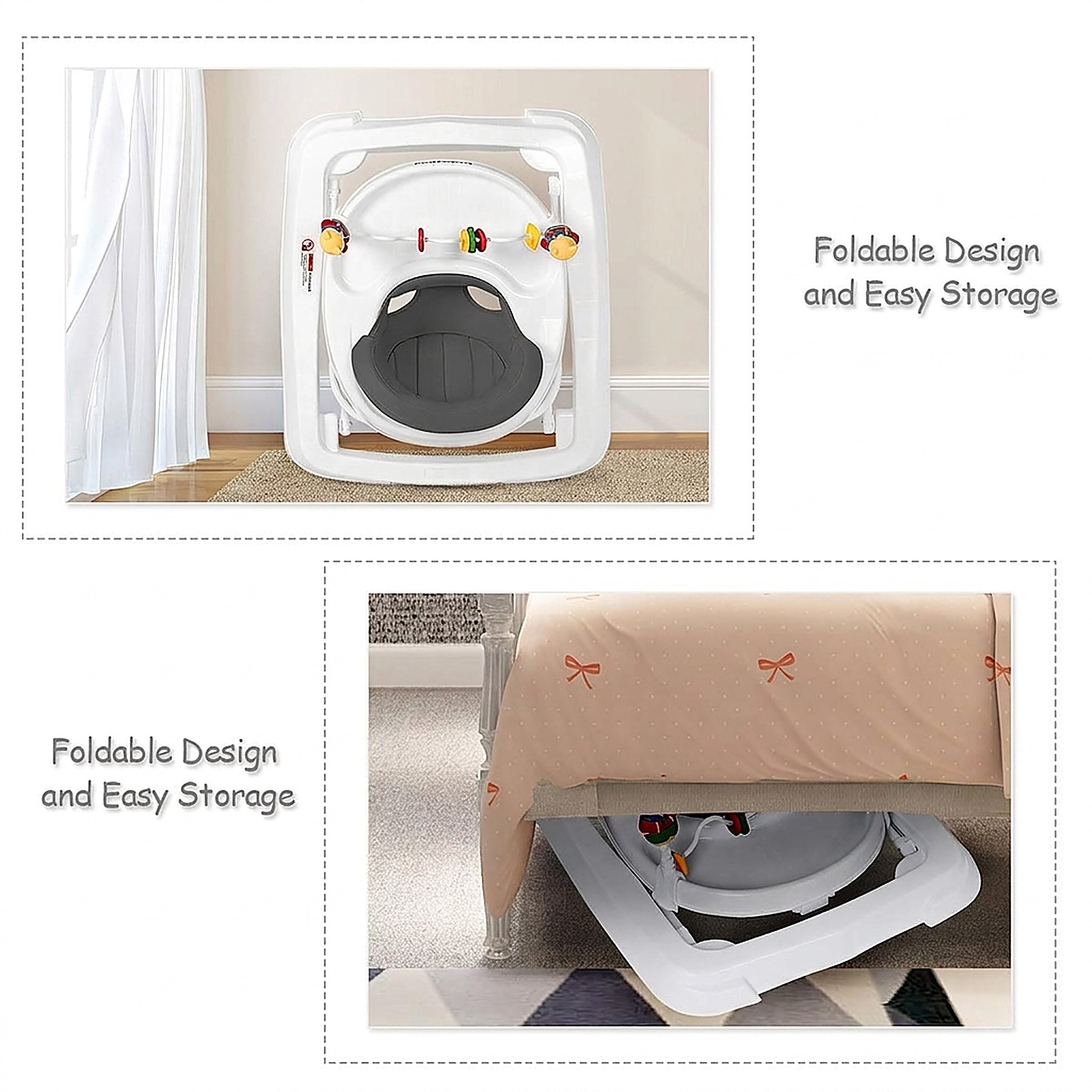 SUGIFT Gray 3 Adjustable Heights and Detachable Padded Seat Foldable Baby Walker