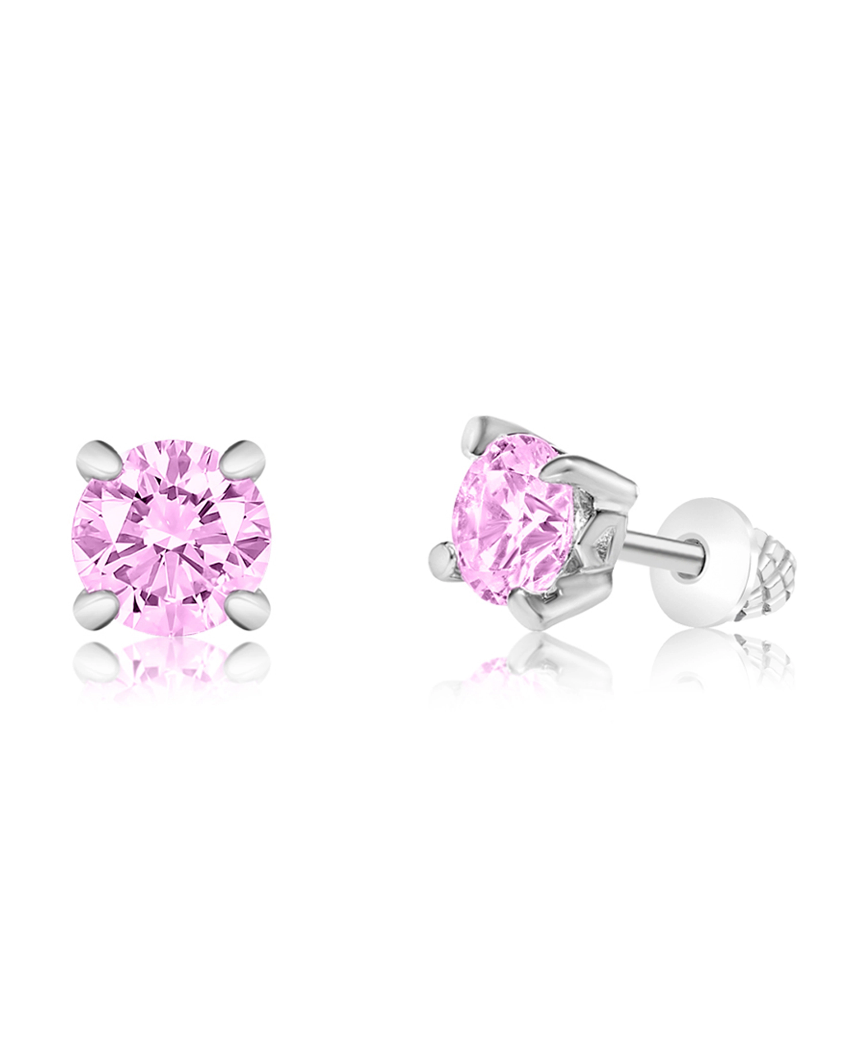 CHANTEUR Kids October Crystal Screw-Back Stud Earrings - White Gold Palladium Plating
