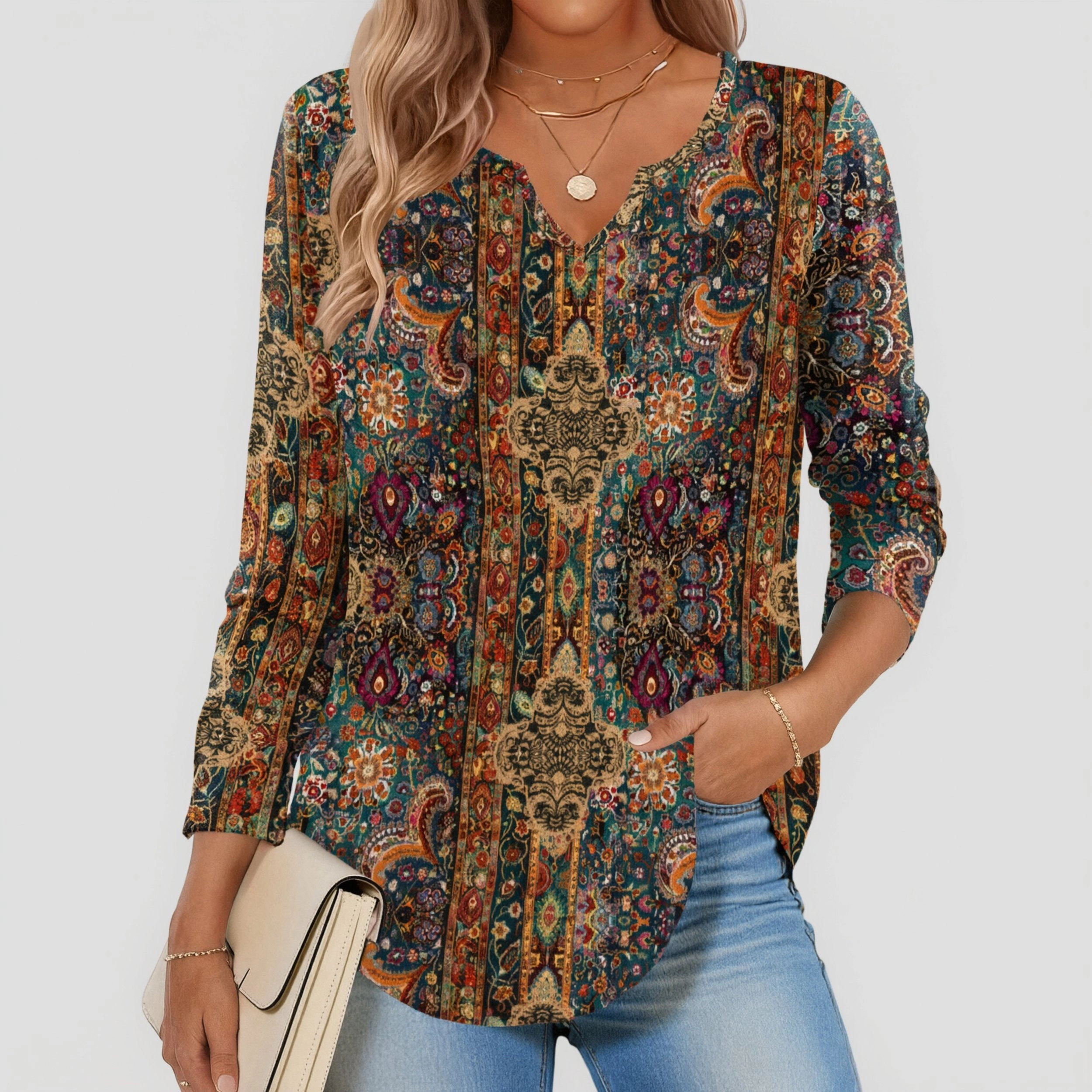 Zeagoo Women Printed V Neck Blouse