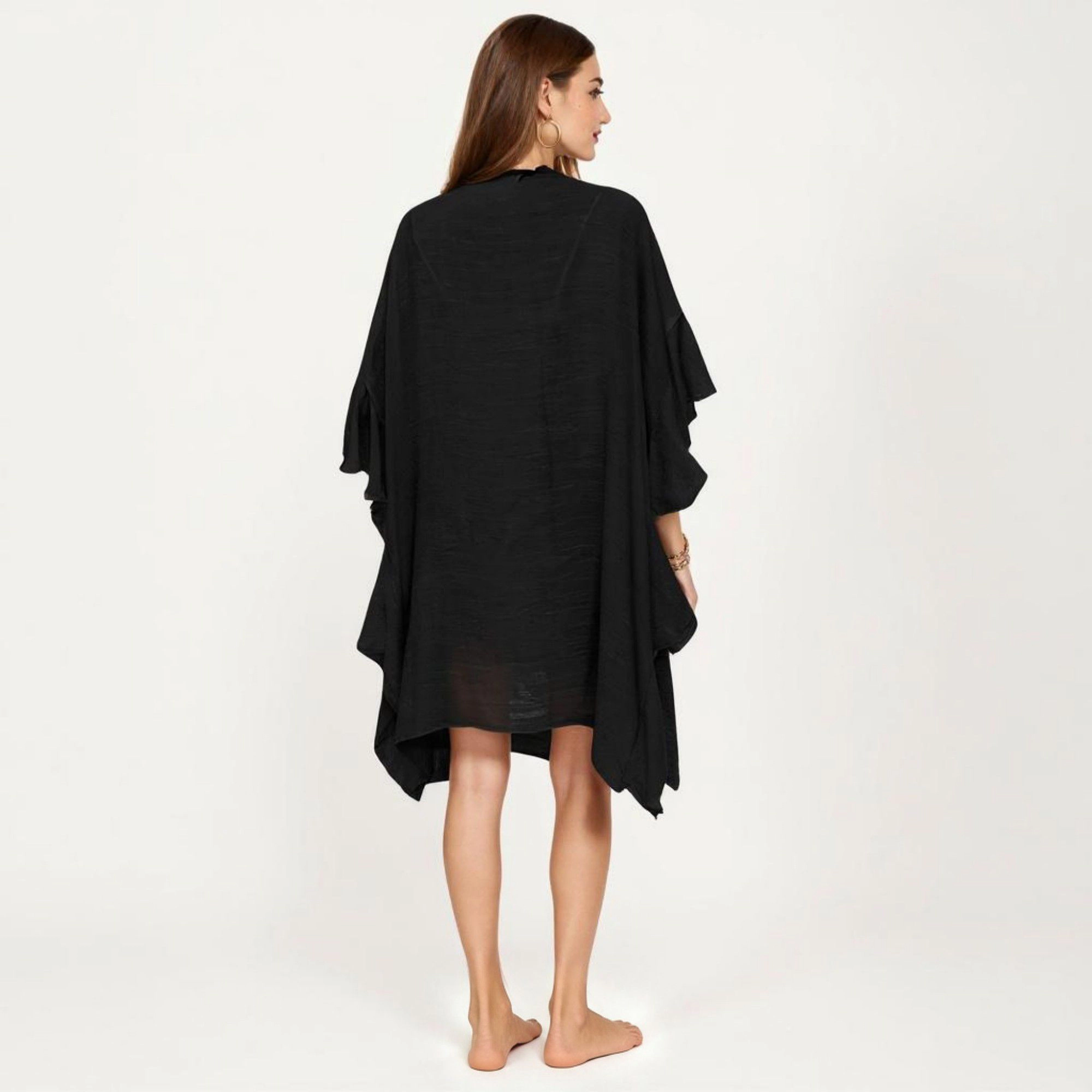 Anna-Kaci Women's Open-Front Swim Cover Up Kimono with Ruffle Sleeves Lightweight Beach Cardigan