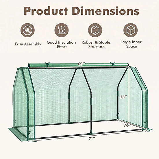 SUGIFT Green Portable Mini Greenhouse with PE Cover and Zippered Roll-Up Door 71-in W 36-in D 36-in H