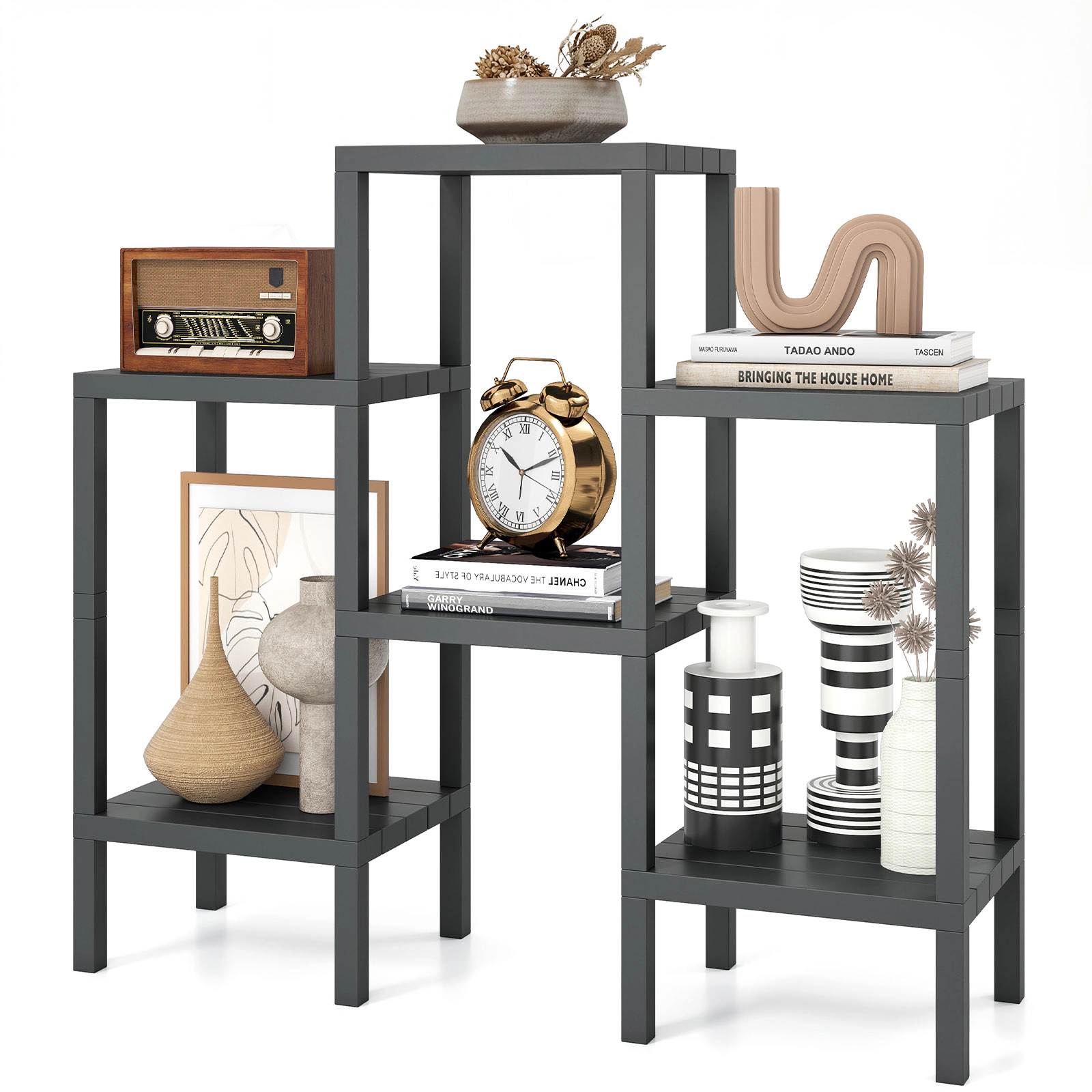 SUGIFT 6-Tier Modular Plastic Storage Shelves 22-lb Shelf Capacity PP Frame Gray