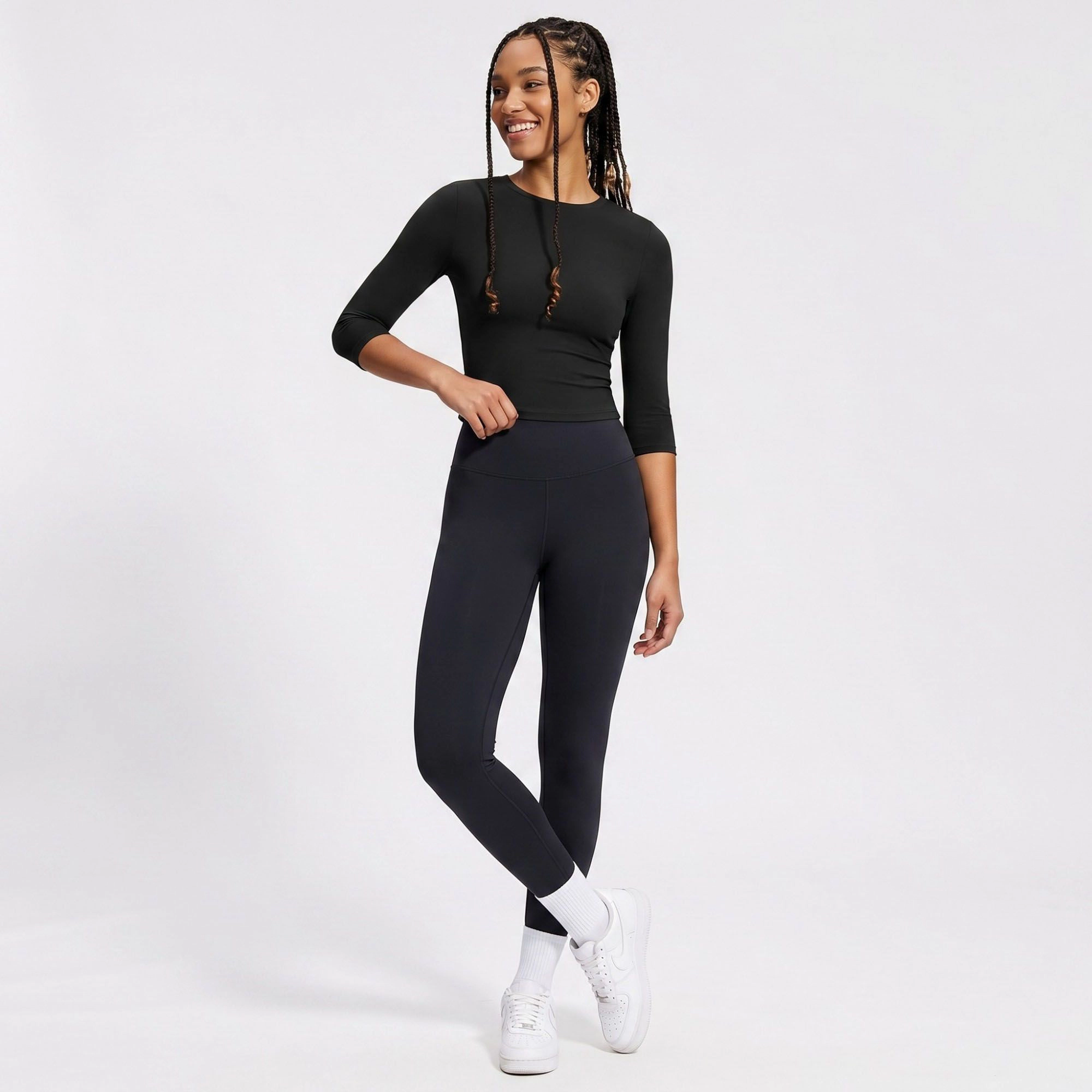 Anna-Kaci Women's Elbow Sleeve Workout Top Crew Neck Fitted Crop Yoga Activewear Shirt