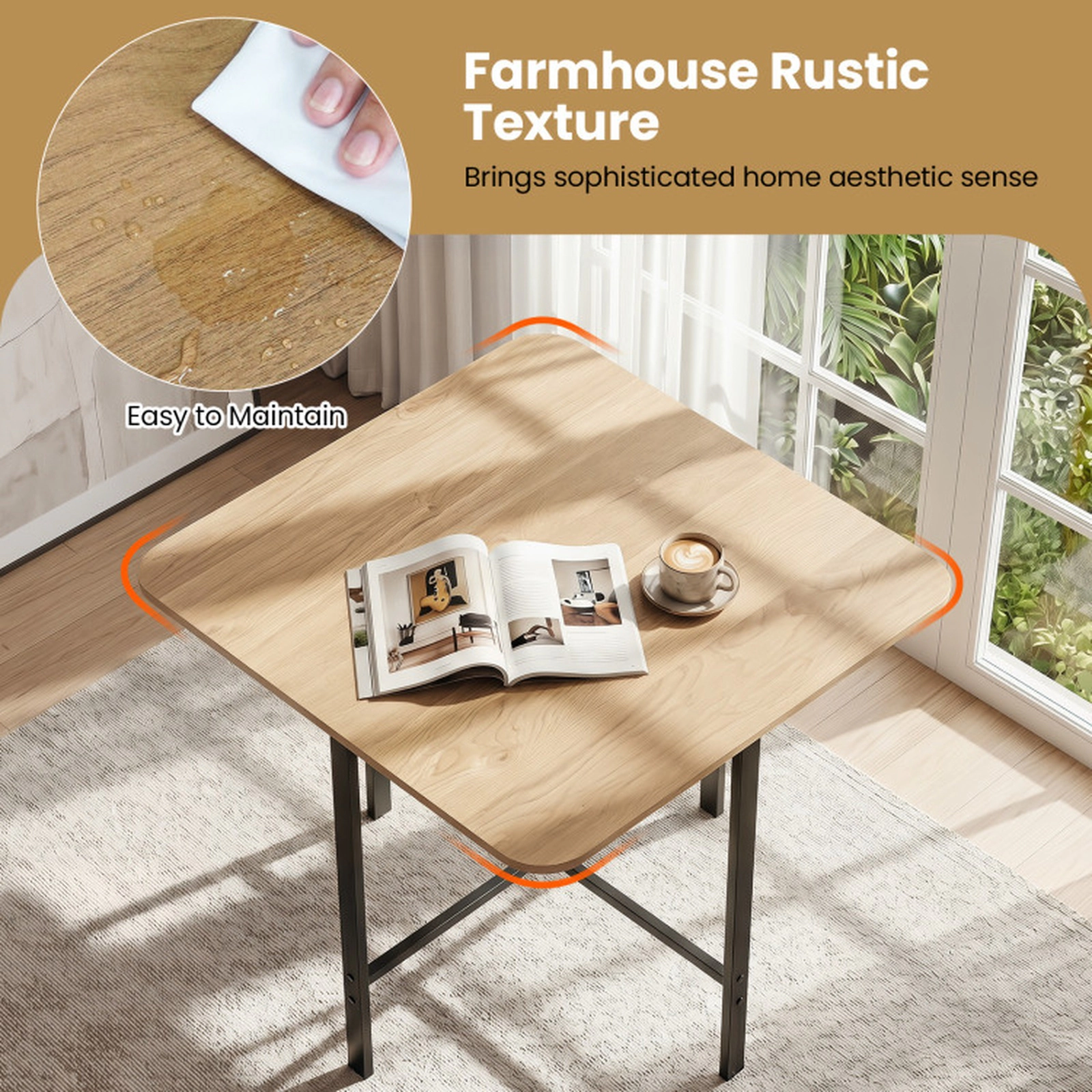 SUGIFT 5-Piece White Dining Table Set, 35.5-in Square Table with 4 Linen Upholstered Stools