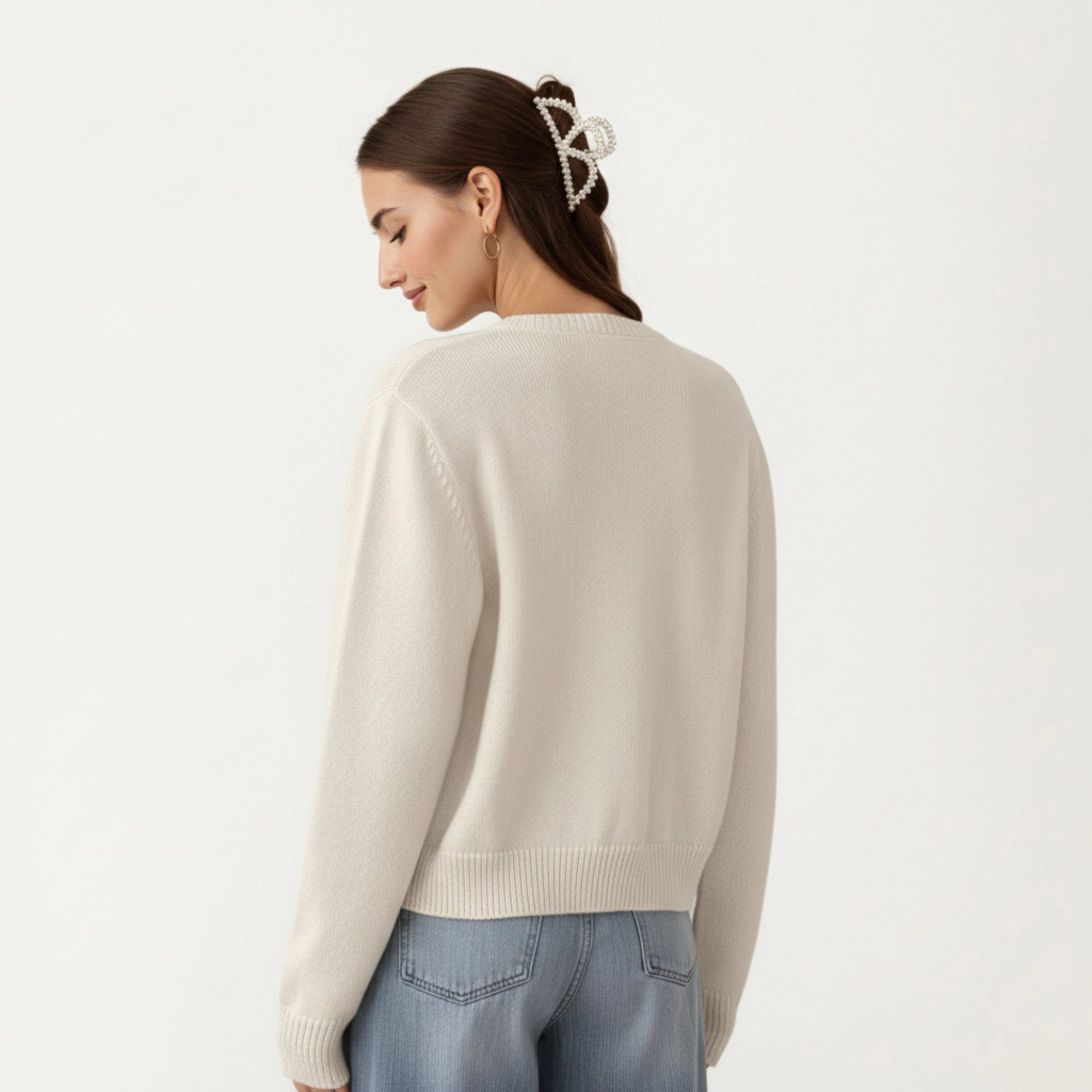 Anna-Kaci Women's Soft Knit Button Front Cropped Cardigan with Ribbed Trim Details and Relaxed Long Sleeves