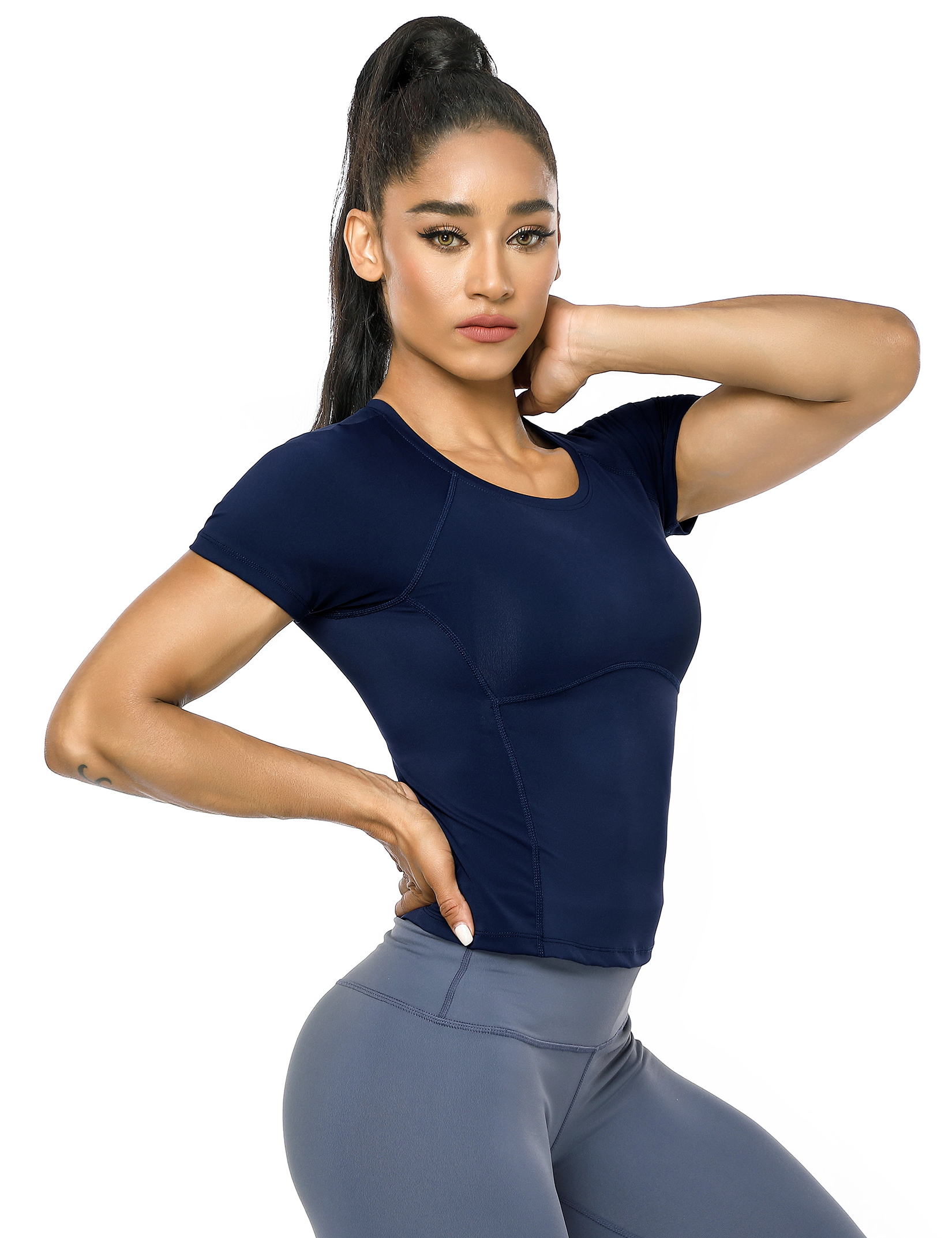 KOJOOIN Women's Short Sleeve Workout Tops Crewneck Athletic Yoga Gym Shirts