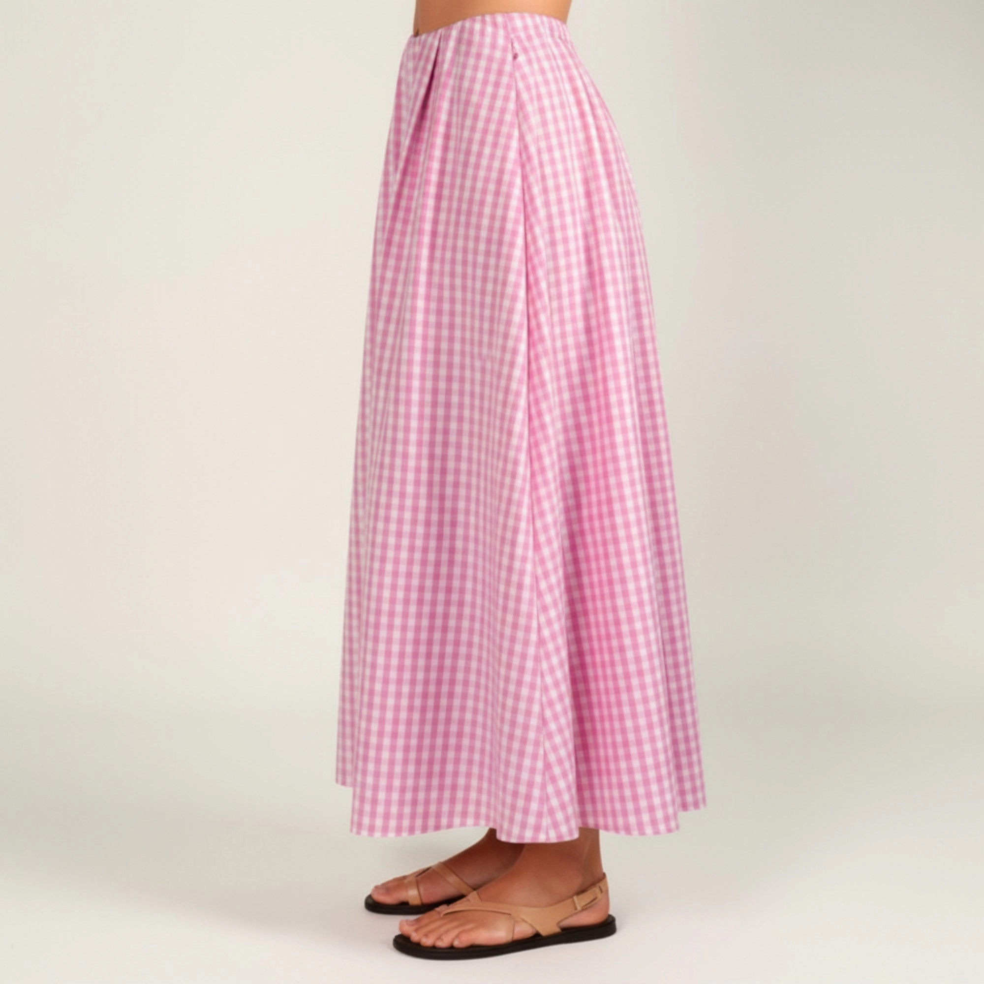 Anna-Kaci Womens Gingham Gathered Maxi Skirt with Wide Waistband