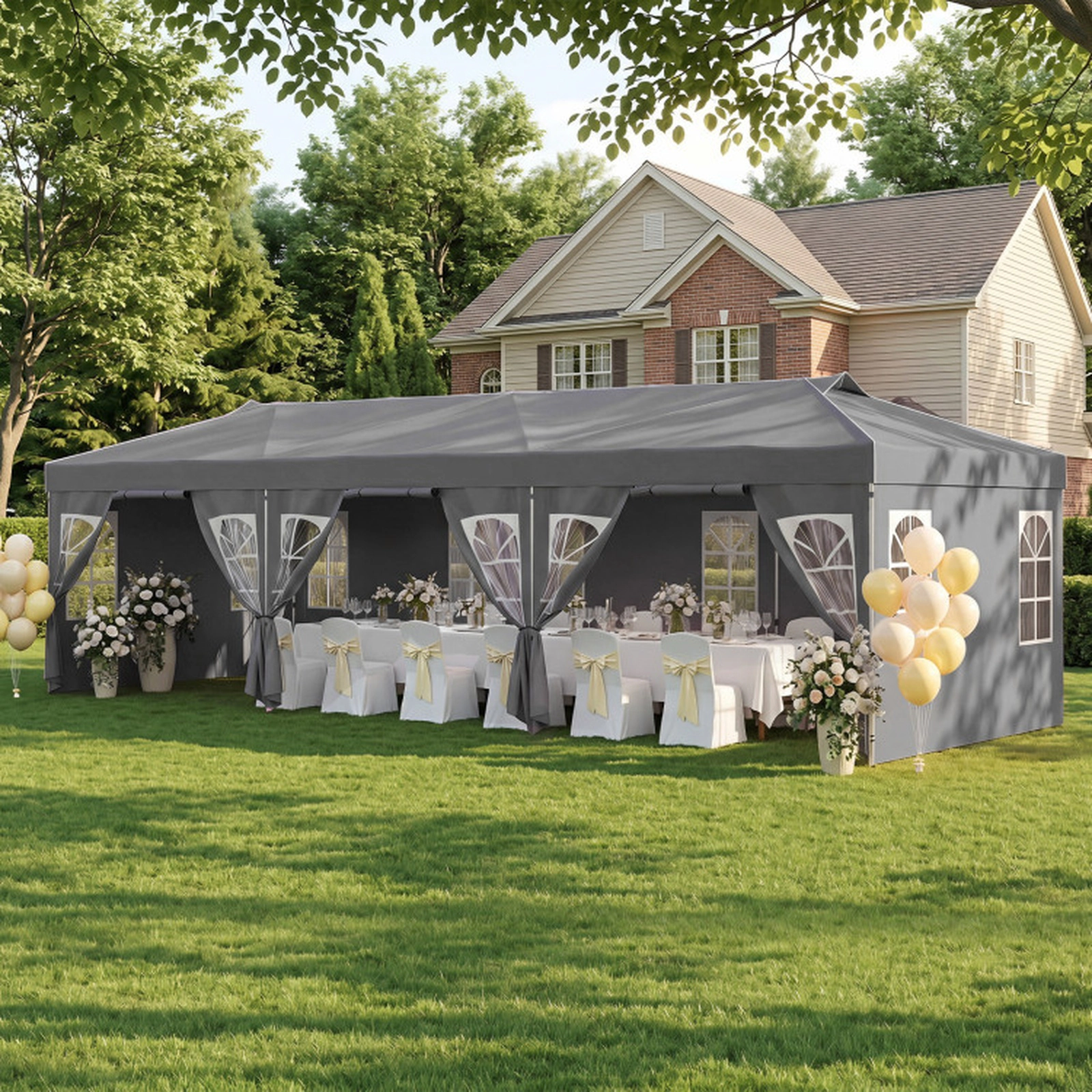 SUGIFT Pop Up Canopy Tent with 8 Sidewalls and Adjustable Height 10 x 30-ft Gray