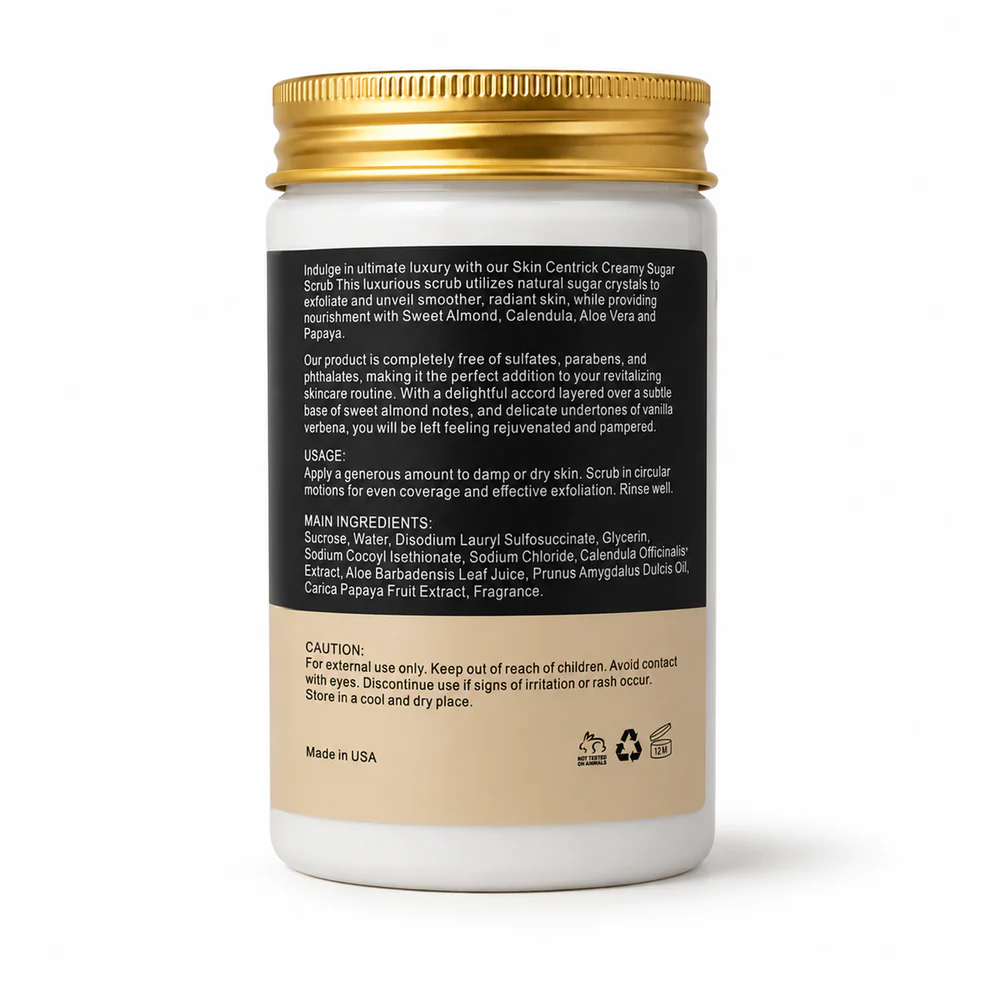 Skin Centrick Creamy Sugar Body Scrub, Gentle Exfoliation with Sweet Almond Oil and Aloe Vera for Rough, Dry Skin, 265 g