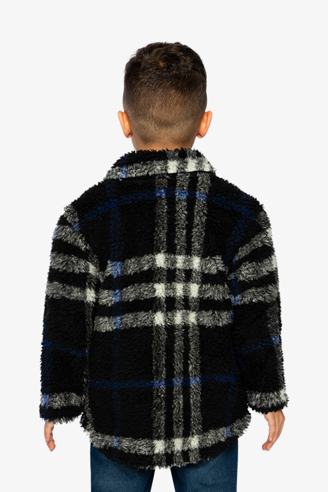 Deux par Boys Plaid Fleece Zipped Overshirt with Chest Pockets