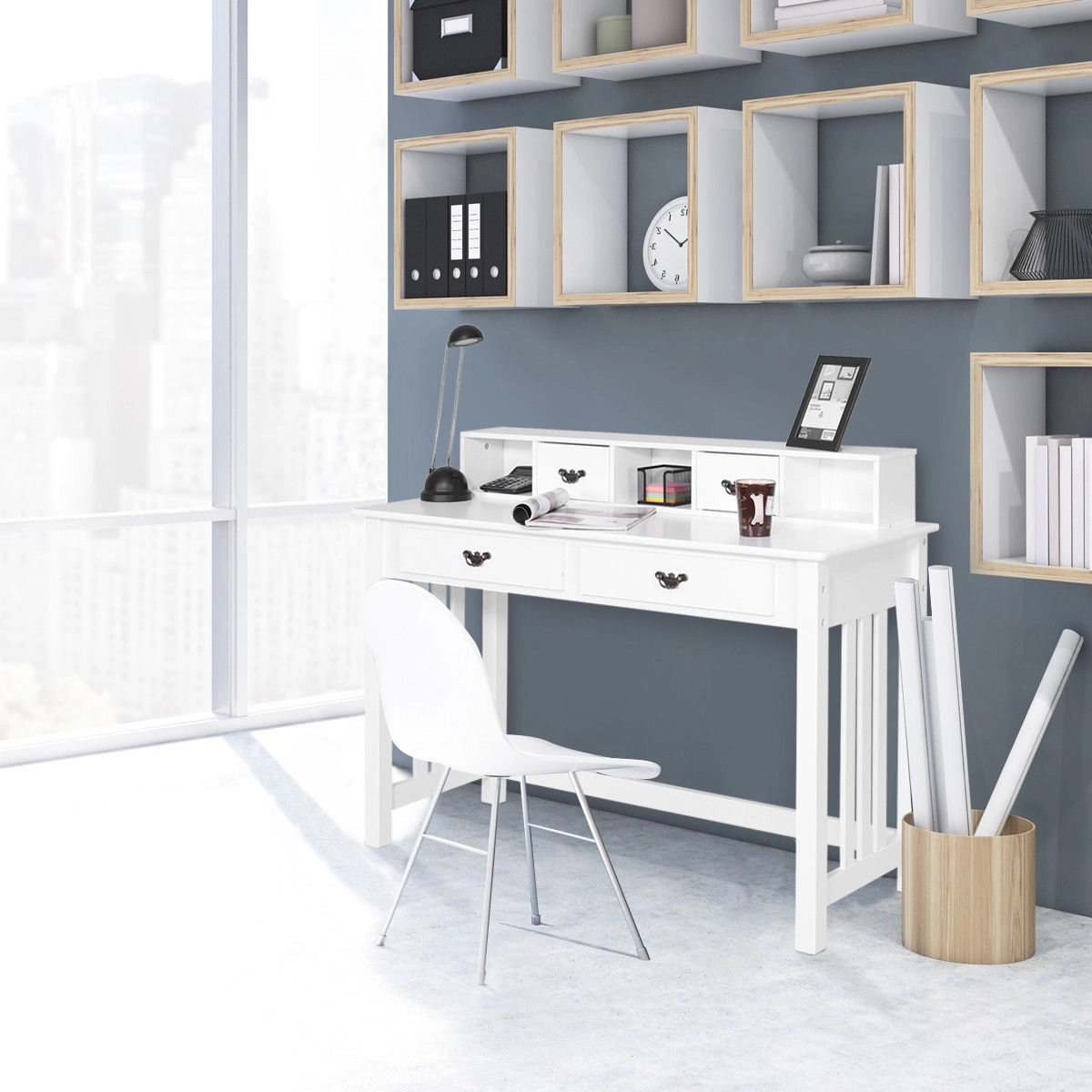 LJG Home Office Writing Desk with 4 Drawer Computer Study Table