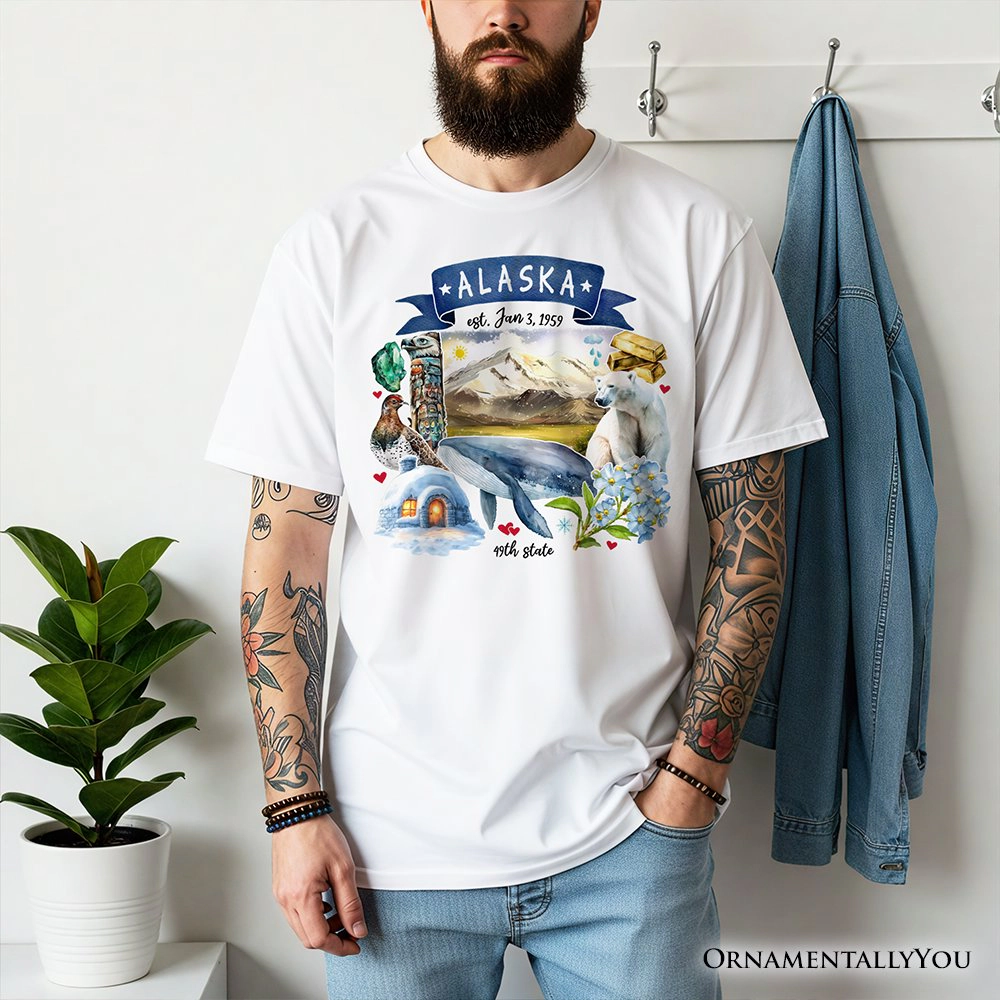 OrnamentallyYou Unisex Artistic Alaska State Themes And Landmarks T-Shirt