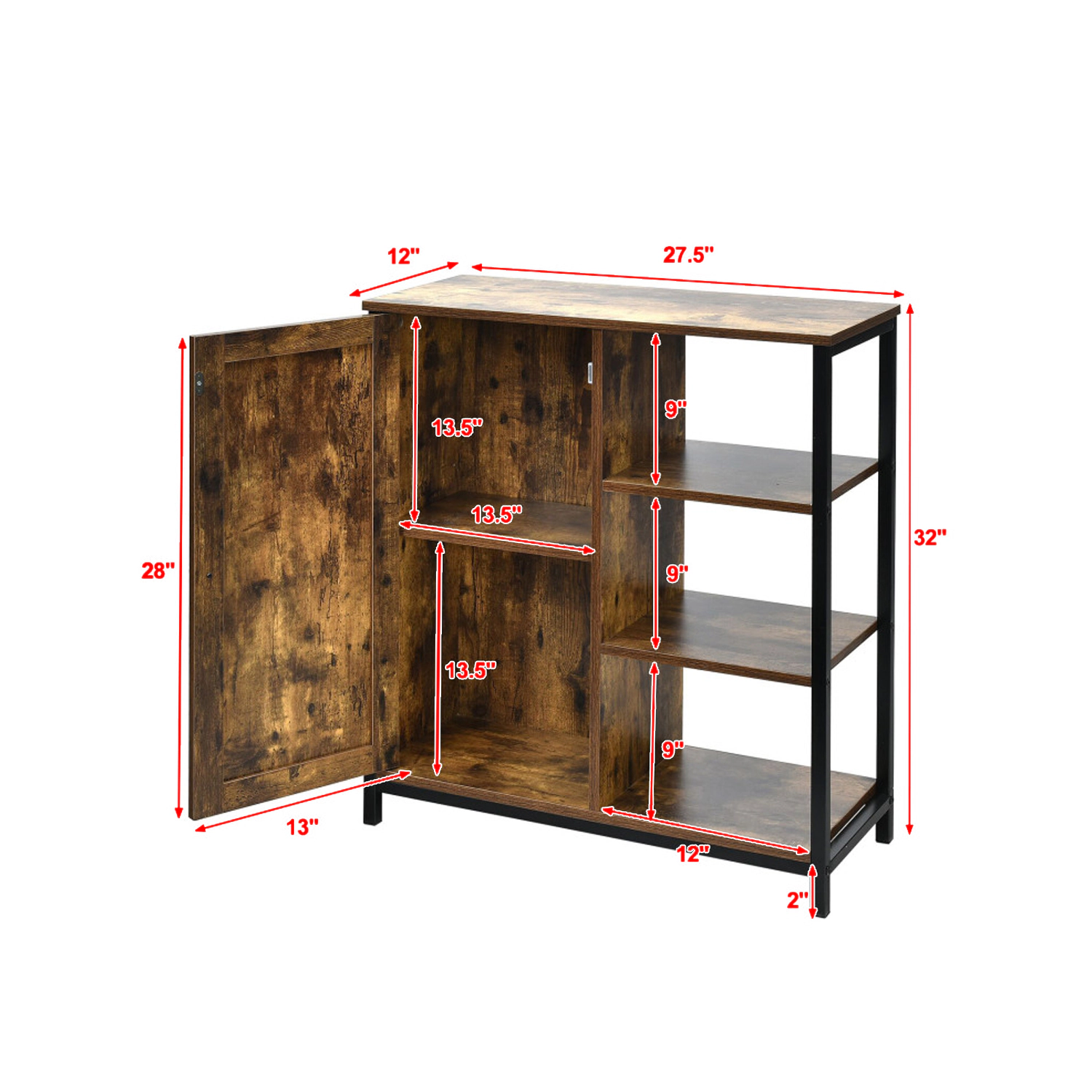 Hivvago Freestanding Multipurpose Storage Cabinet with 3 Open Shelves and Enclosed Doors