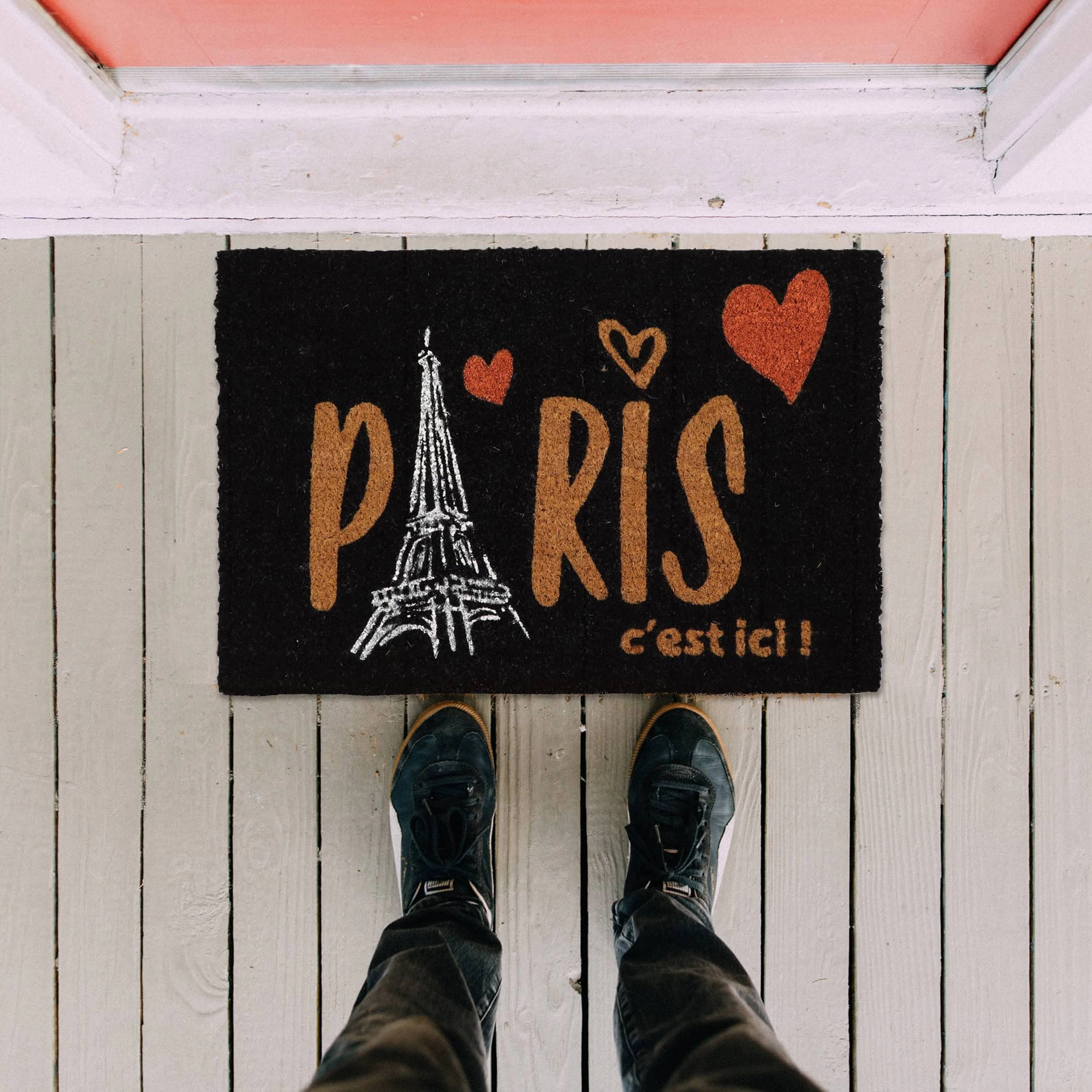 Evideco French Home Goods Black Paris C est Ici Coir Doormat 24 x 16 Inches
