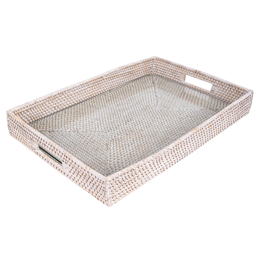 Saboga Home™ Rectangular Tray With Cutout Handles with Glass Insert