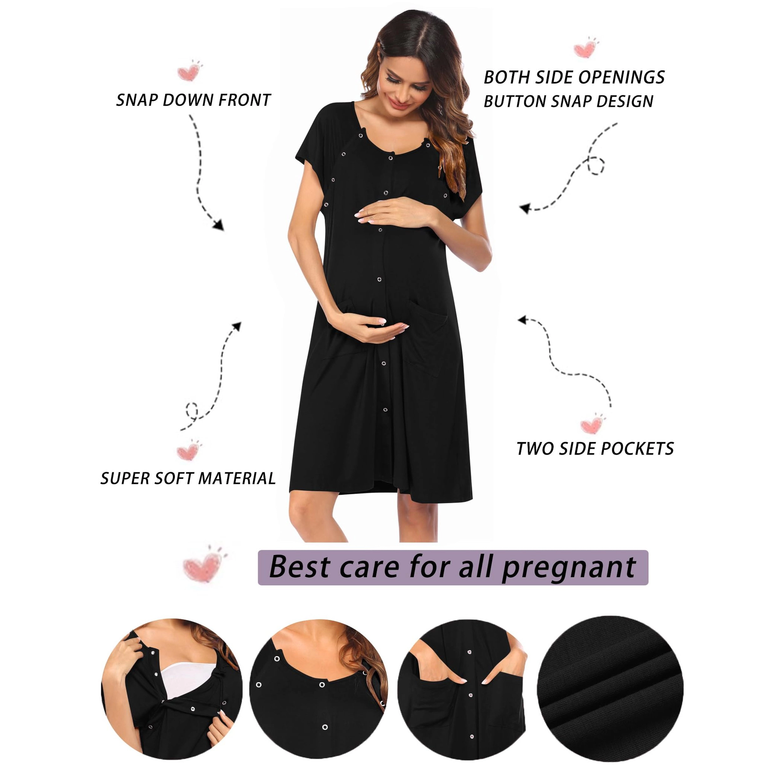 Ekouaer Labor Delivery Hospital Gown Nursing Dress Maternity Nightgown Sleepwear