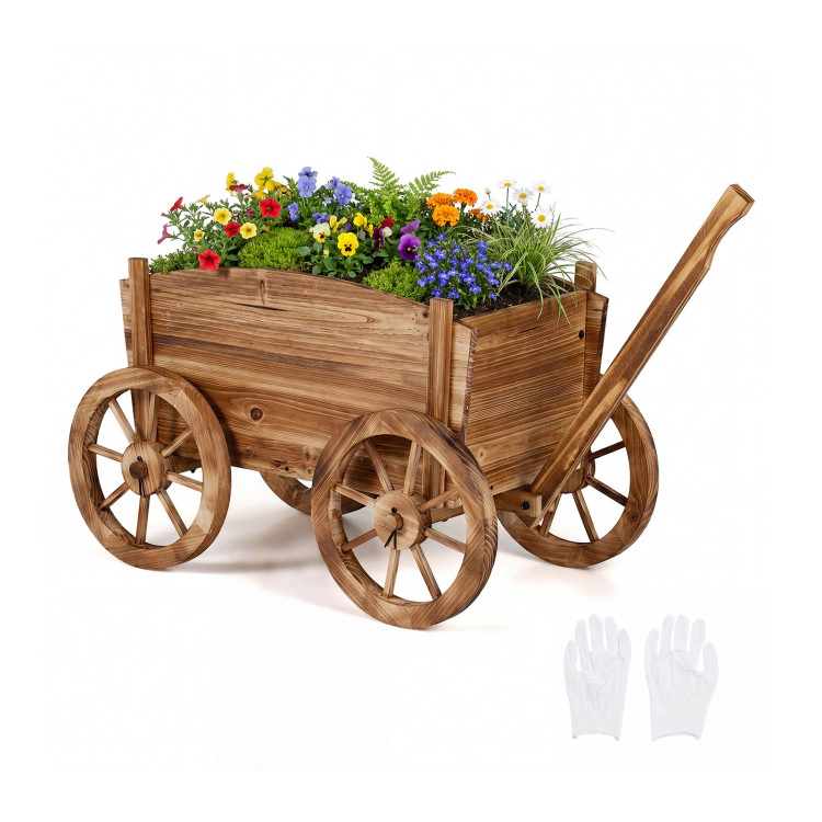 Hivvago Rustic Rolling Flower Pot Stand with Wheels and Handle